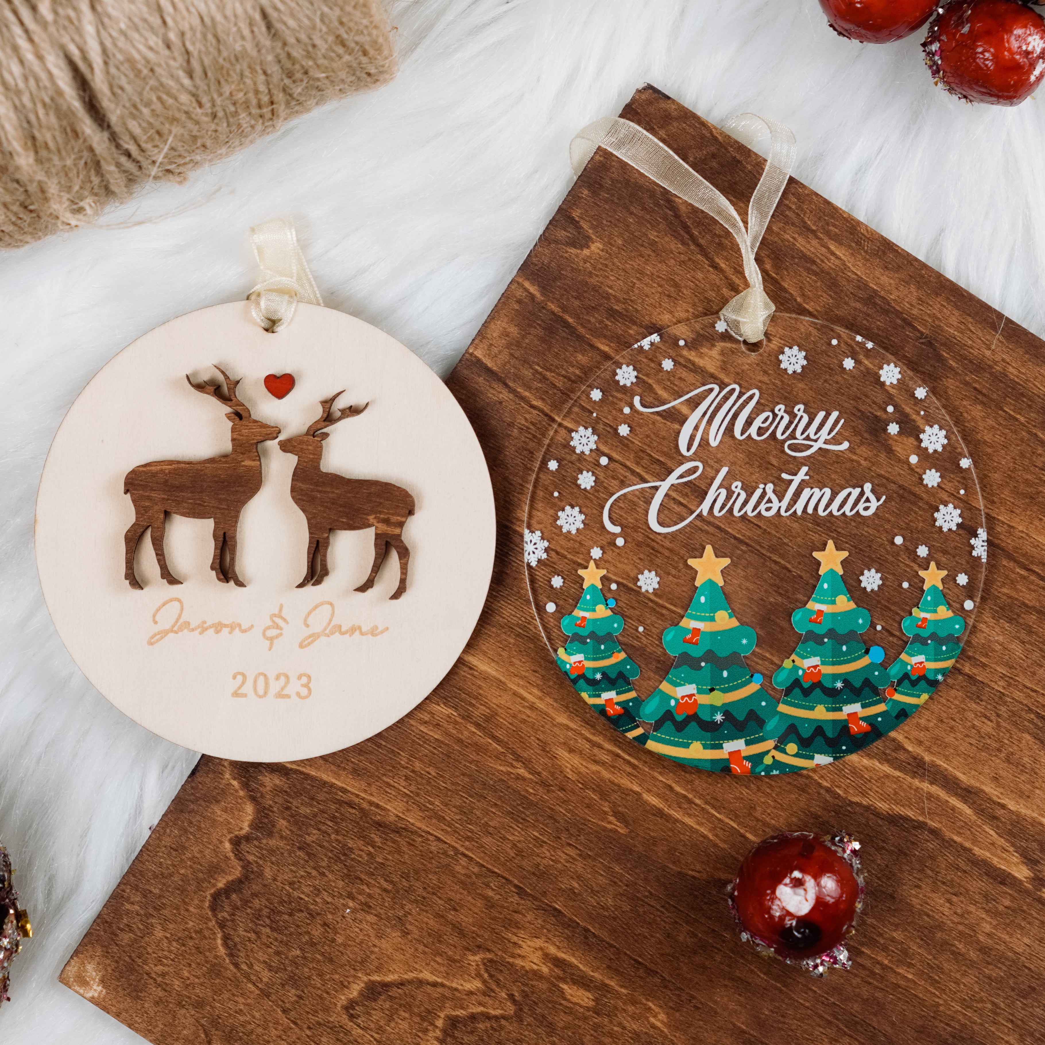 Personalized First Christmas as Mr and Mrs Ornament Custom Reindeer Bear Penguin Couple Christmas Ornaments Engagement Wedding Keepsake Gifts for Newlywed Xmas Tree Decorations