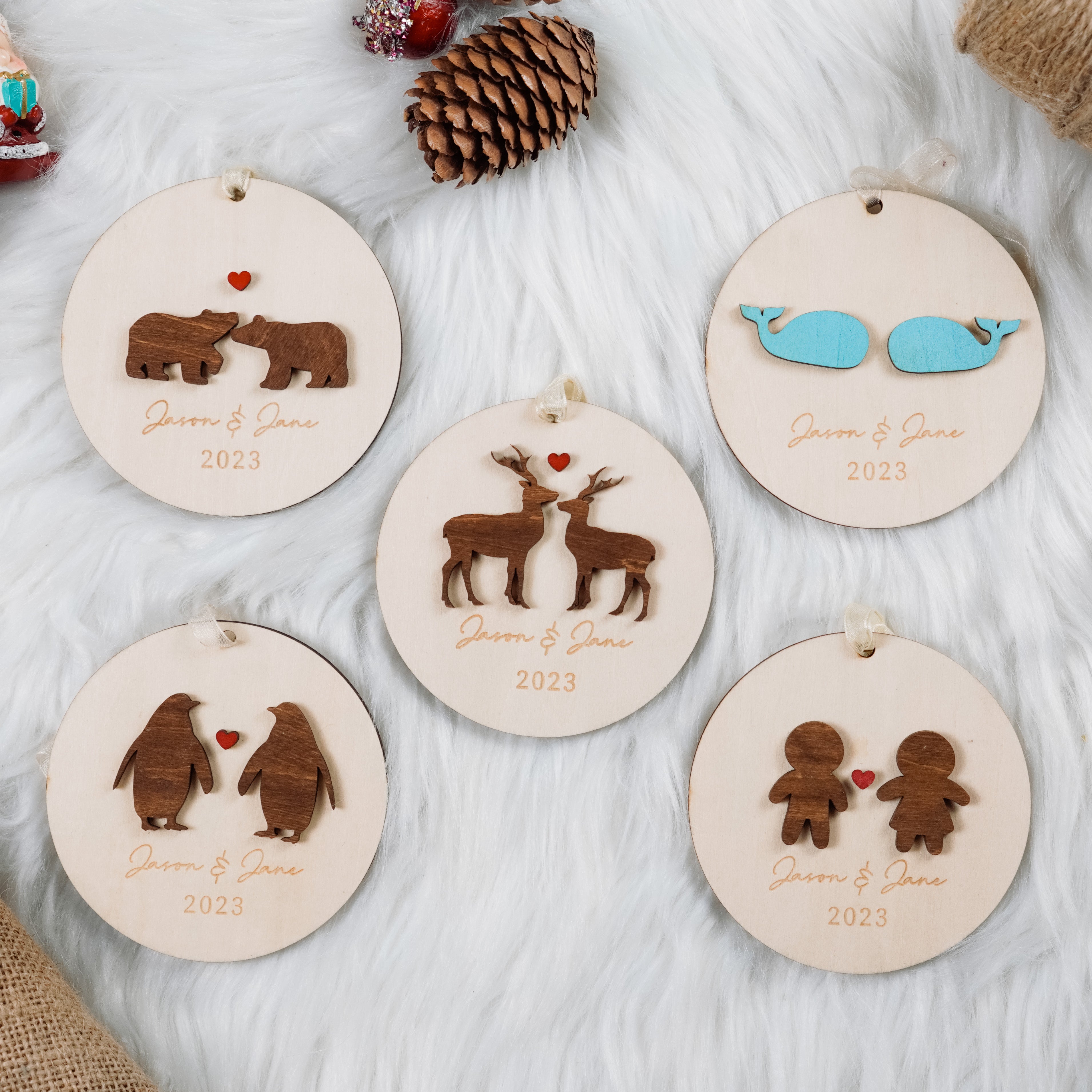 Personalized First Christmas as Mr and Mrs Ornament Custom Reindeer Bear Penguin Couple Christmas Ornaments Engagement Wedding Keepsake Gifts for Newlywed Xmas Tree Decorations