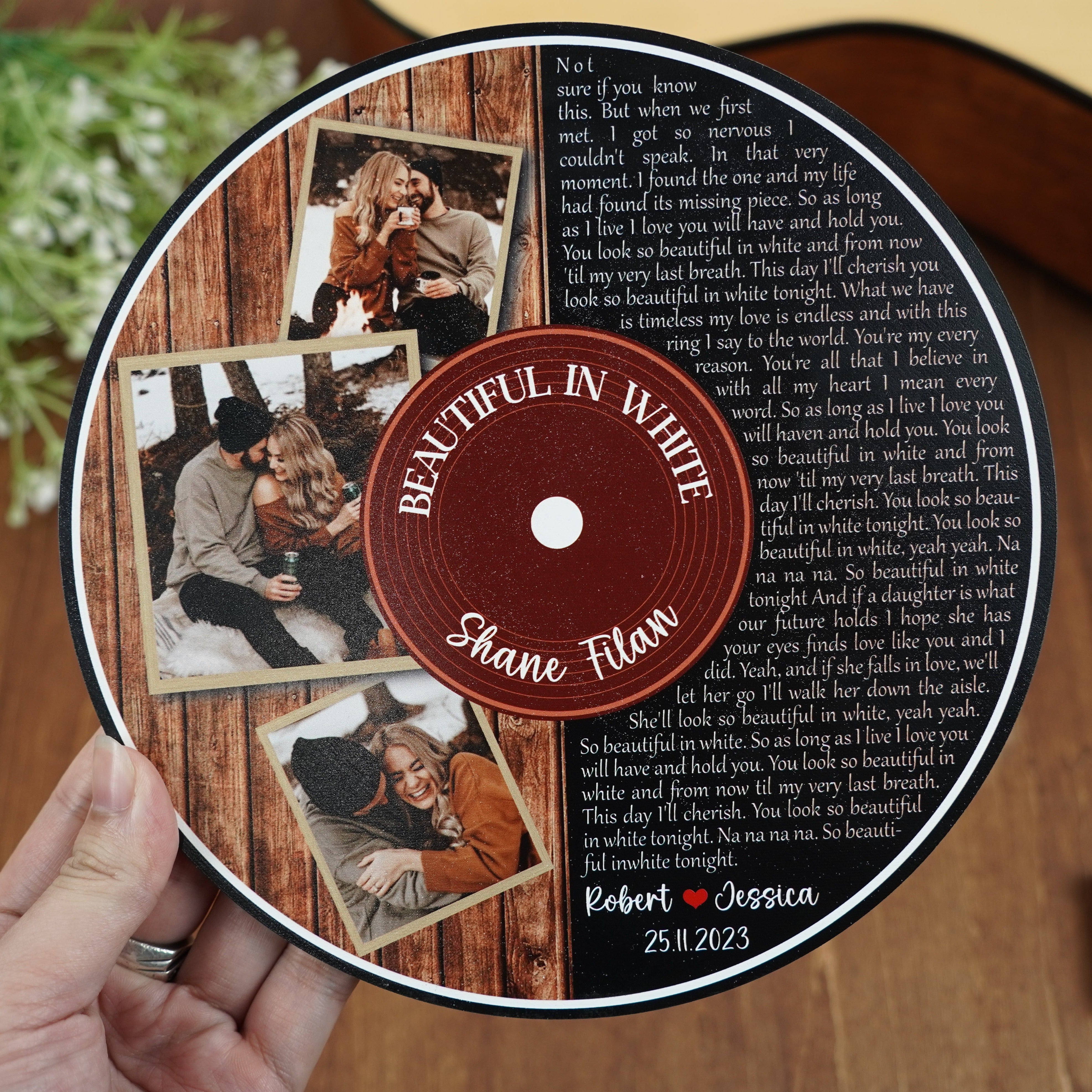 Personalized Vinyl Record Song With Lyrics, Photo Plaque, Custom Vinyl Record Song Lyrics