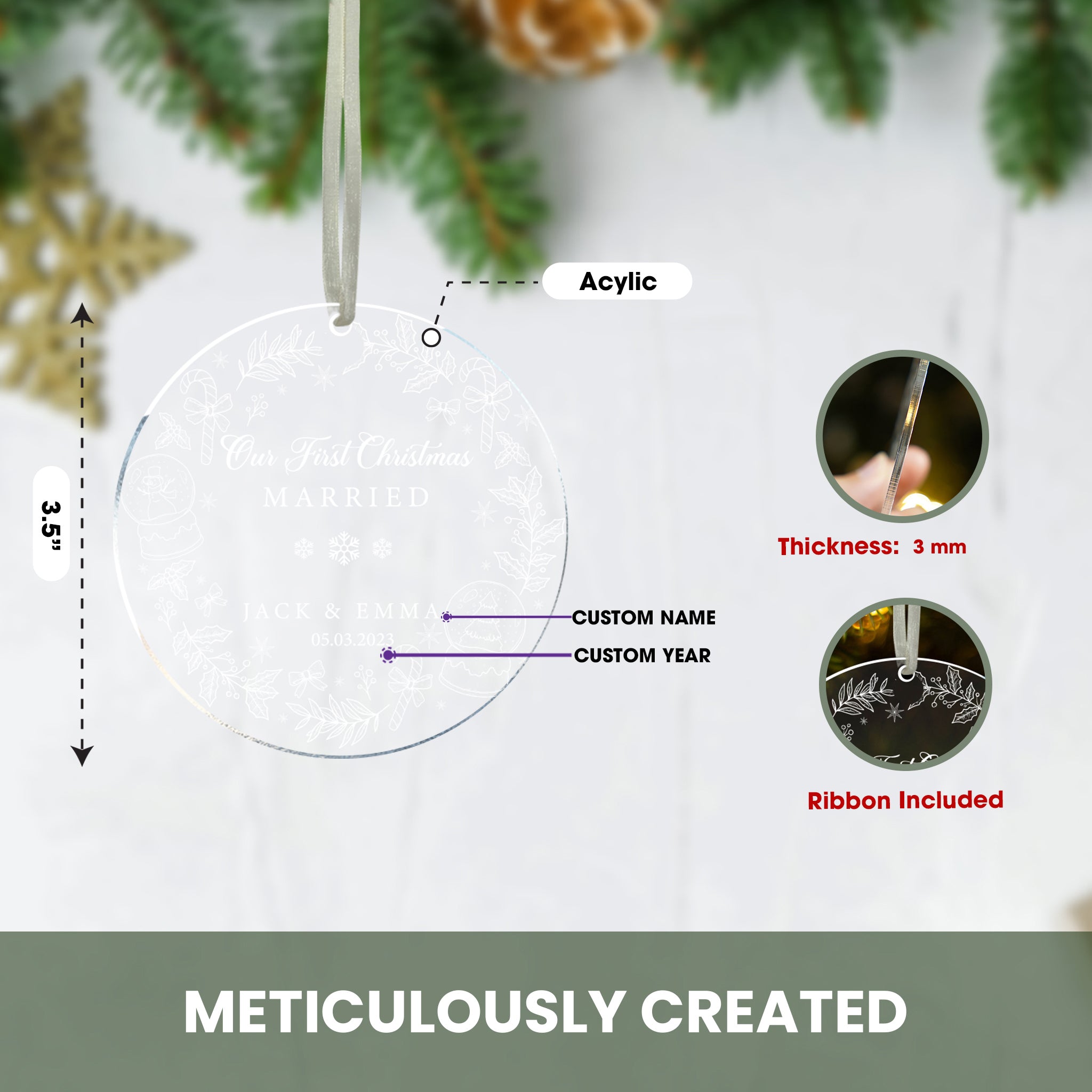 Wedding Christmas Ornament, Our First Christmas Married Ornament 2023, Wedding Ornament Keepsake, Celebrate Your First Christmas Together, Newlywed Gifts