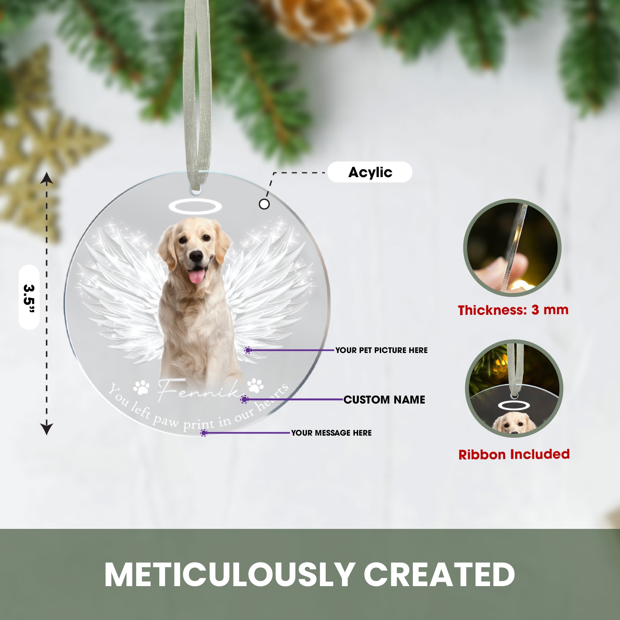 Personalized Pet Memorial Ornament with Photo, Dog Memorial Christmas Ornament, Pet Loss Gift, Dog Memorial Gift, Dog Remembrance Keepsake