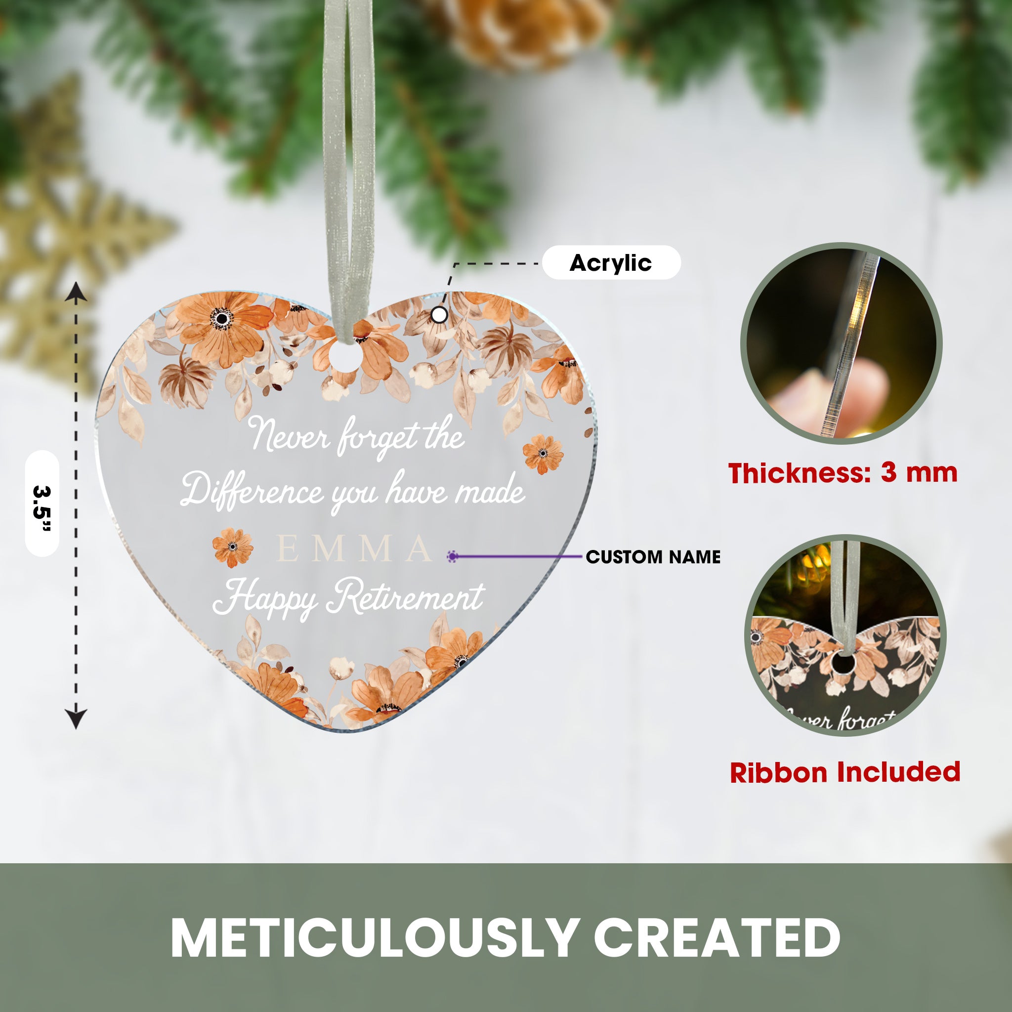 Retirement Christmas Ornament 2023 Coworker Gifts for New Job Retirement Ornaments Gifts for Women Acrylic Hanging Keepsake Birthday