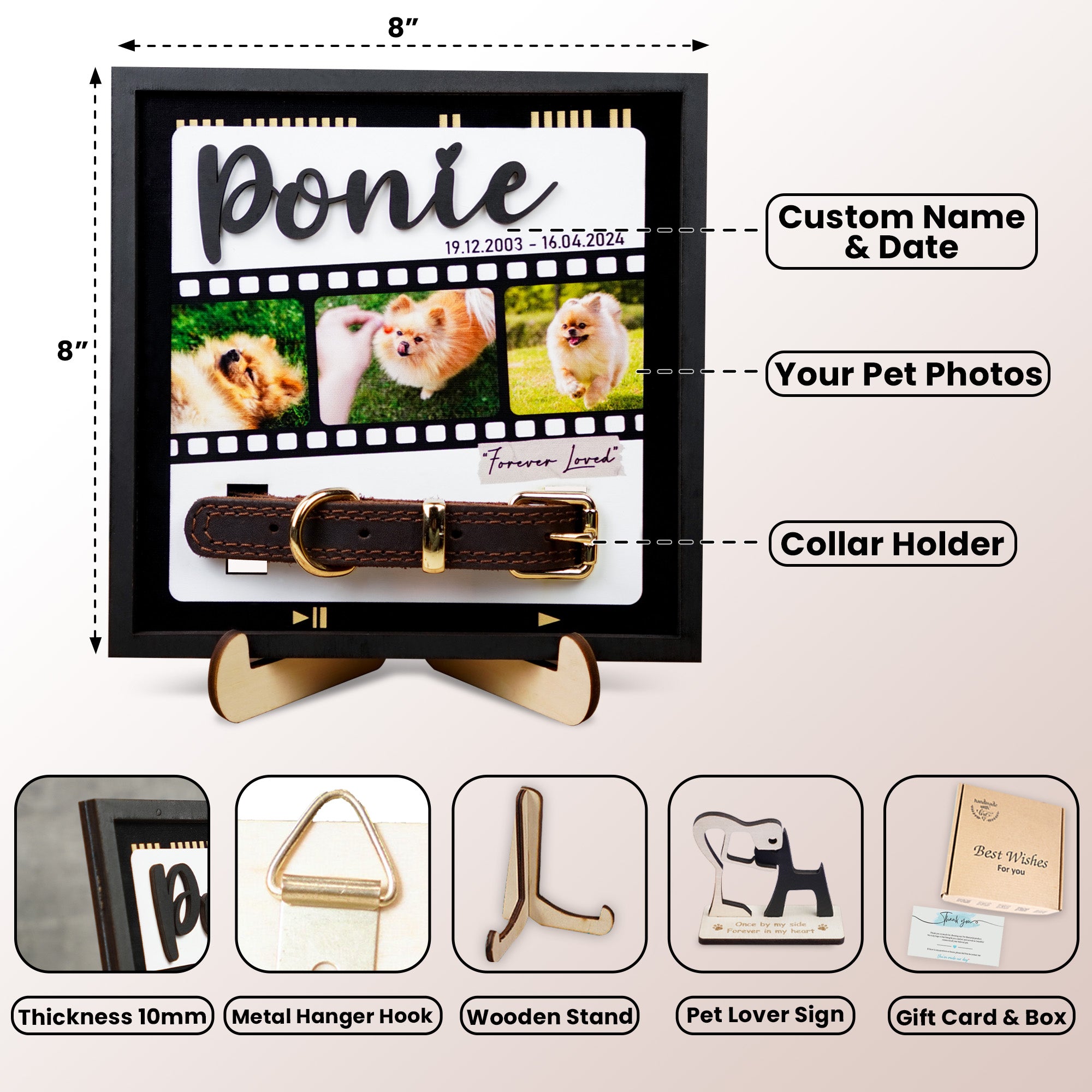 DNPETS Pet Memorial Photo Frame with Collar Holder Pet Loss Gift