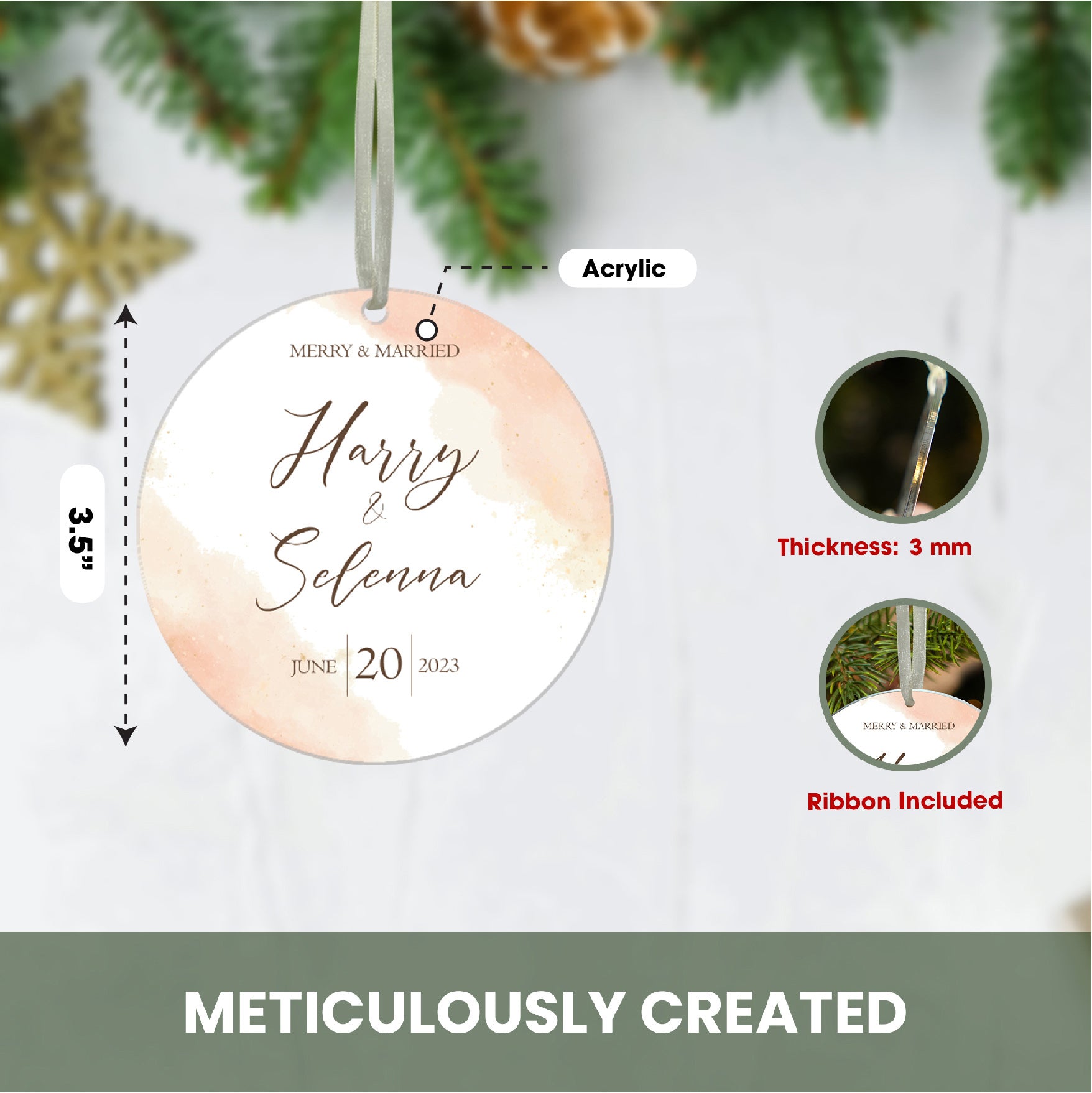 Personalized Married Christmas Ornament Keepsake 2023, Merry & Married Ornament, Christmas Wedding Ornament 2023, Our First Christmas Ornament, Wedding Gift For Couple