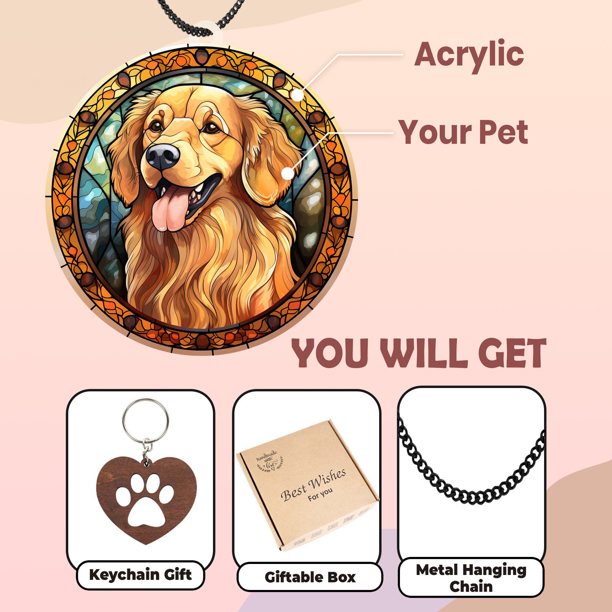 DNPETS | Heartwarming Dog Portrait Memorial Suncatcher Gift for Pet Loss