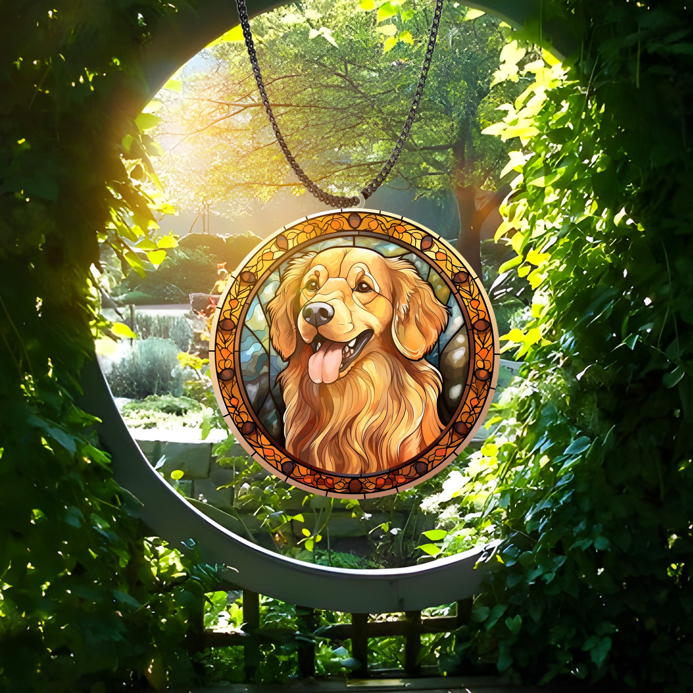 Dog Portrait Suncatcher, Pet Stained Glass Window Decor