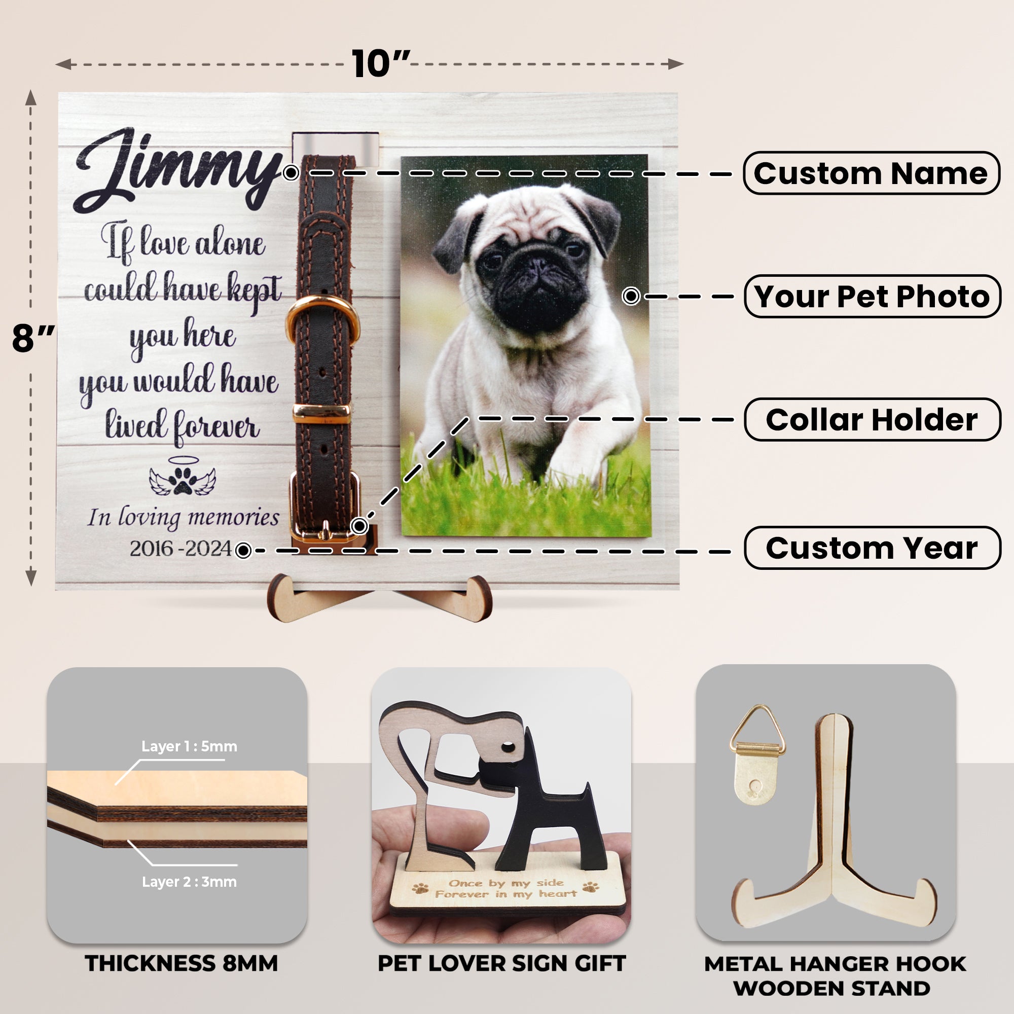 DNPETS Pet Memorial Printed Wooden Photo Frame Dog Loss Gift