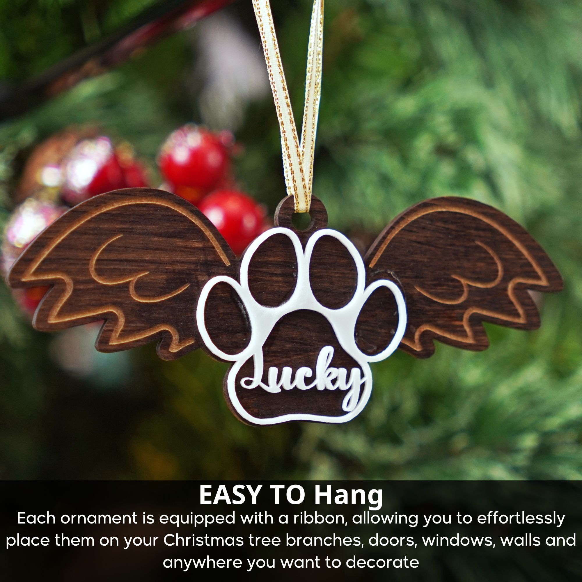 Personalized Pet Memorial Ornament Paw With Wings Christmas Ornament, Pet Angel Paw Christmas Tree Ornaments Cat Sympathy Gifts Dog Loss Ornament Pet Remembrance Gift