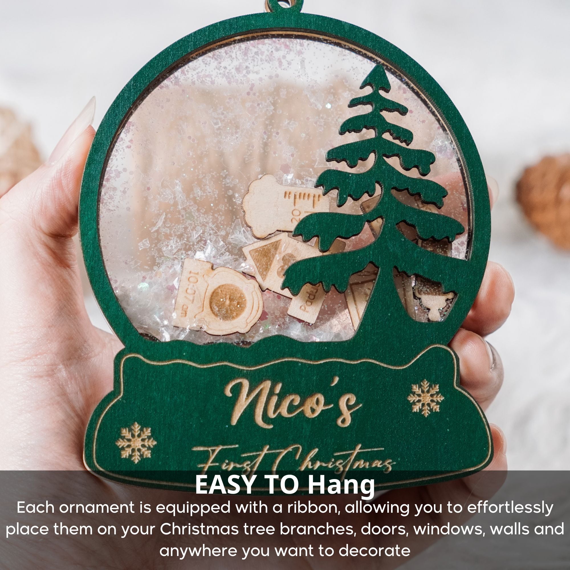 Personalized Shaker Baby's First Christmas Ornament Custom Baby Name Gift for New Baby Girl Boy Birthday Gifts Xmas Gifts for Baby Baby Keepsake 4D Shake Babies Ornament