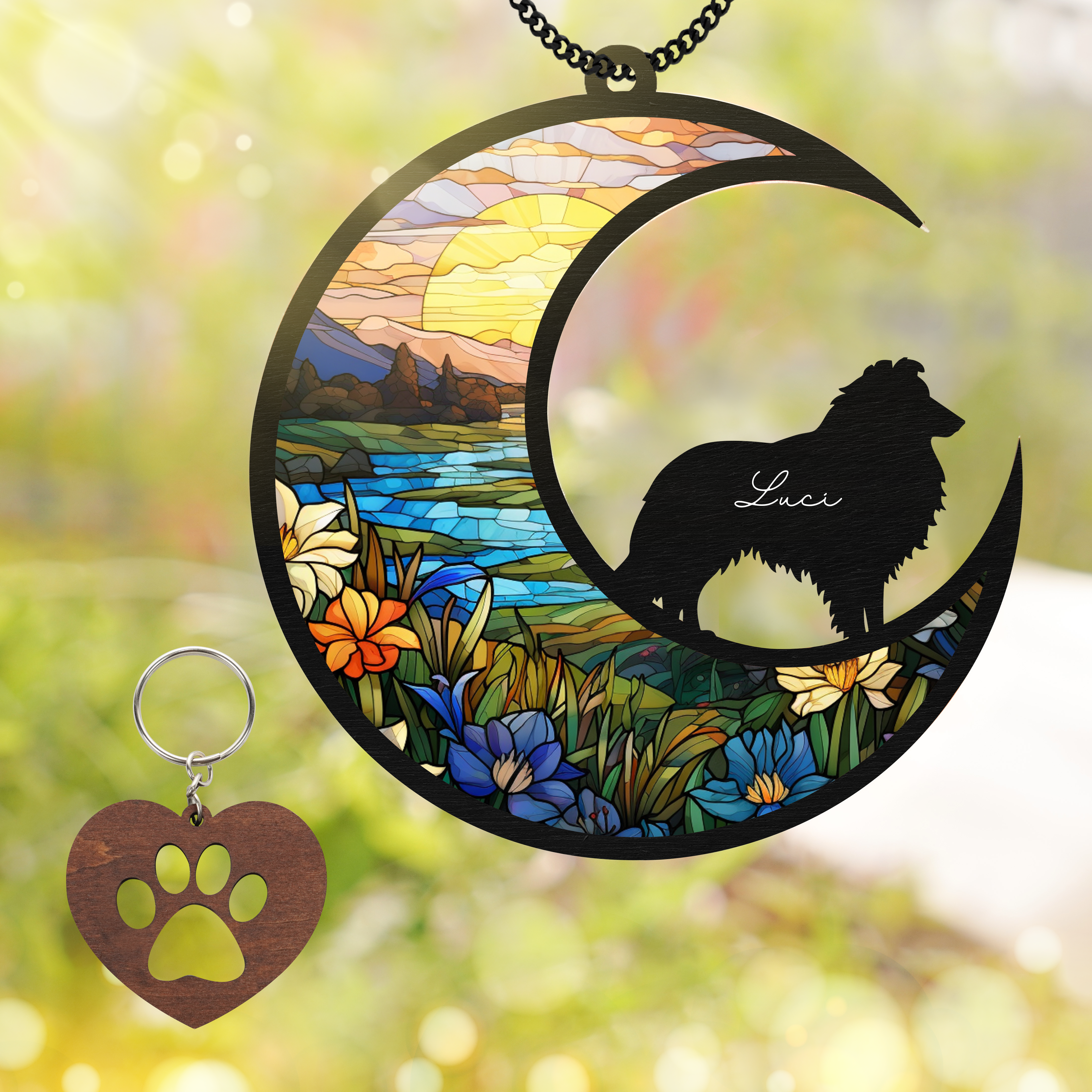 Shetland Sheepdogs Memorial Suncatcher Window Hanging Remembrance Gift