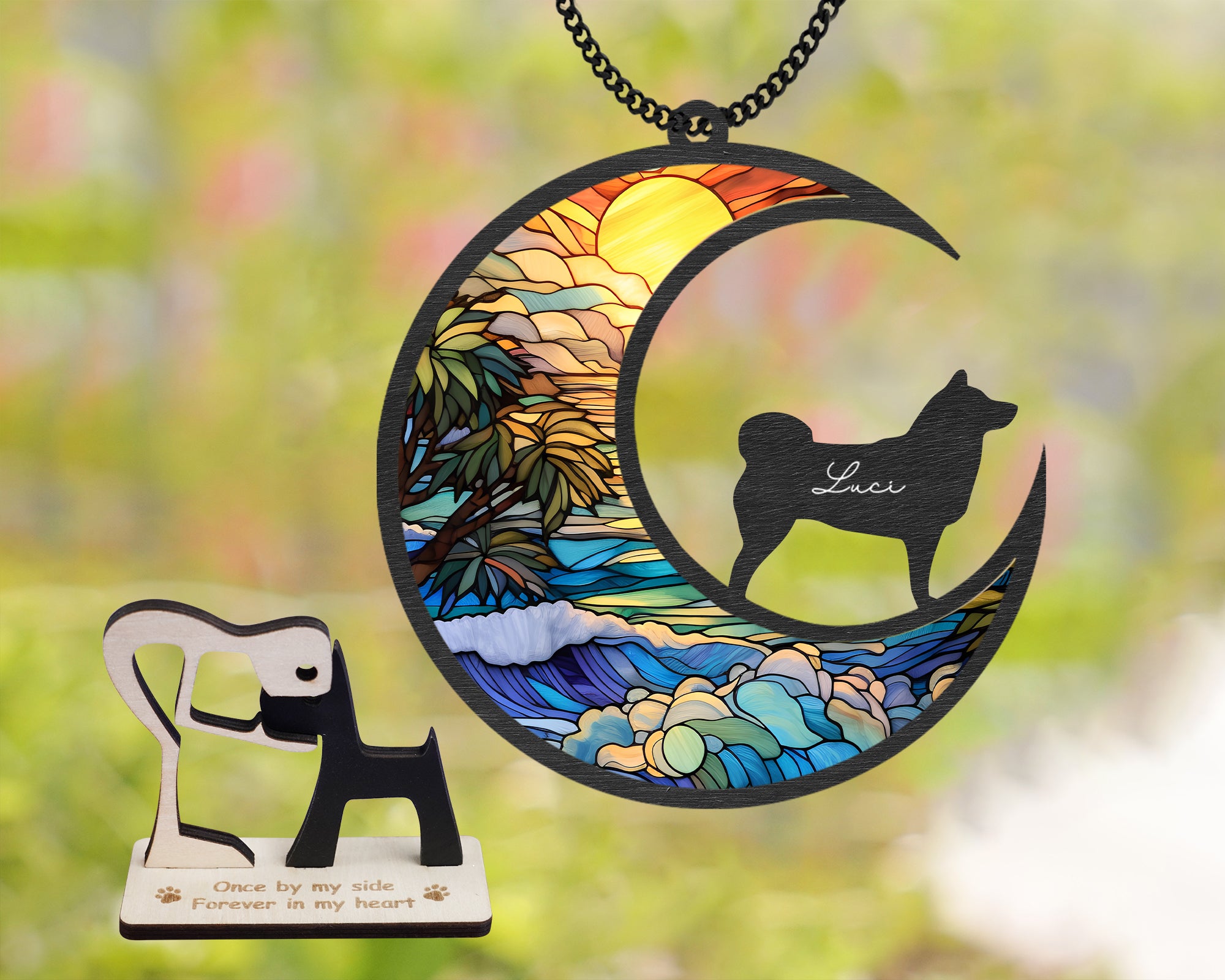 Pet on Blue Moon Suncatcher Ornaments Decor Window Wall Sympathy Gift for Dog Lover