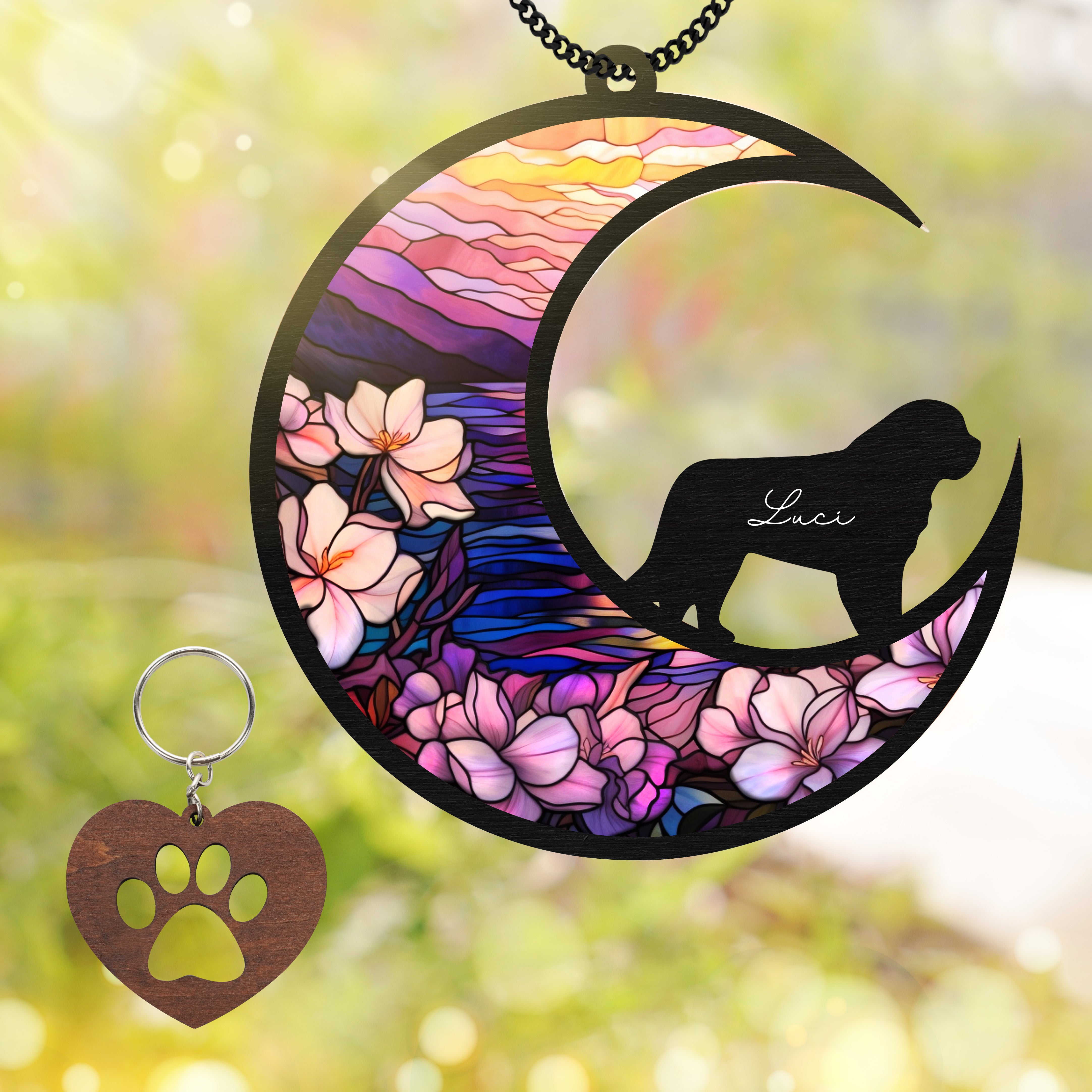 Saint Bernard Dog Memorial Suncatcher Window Hanging Remembrance Gift