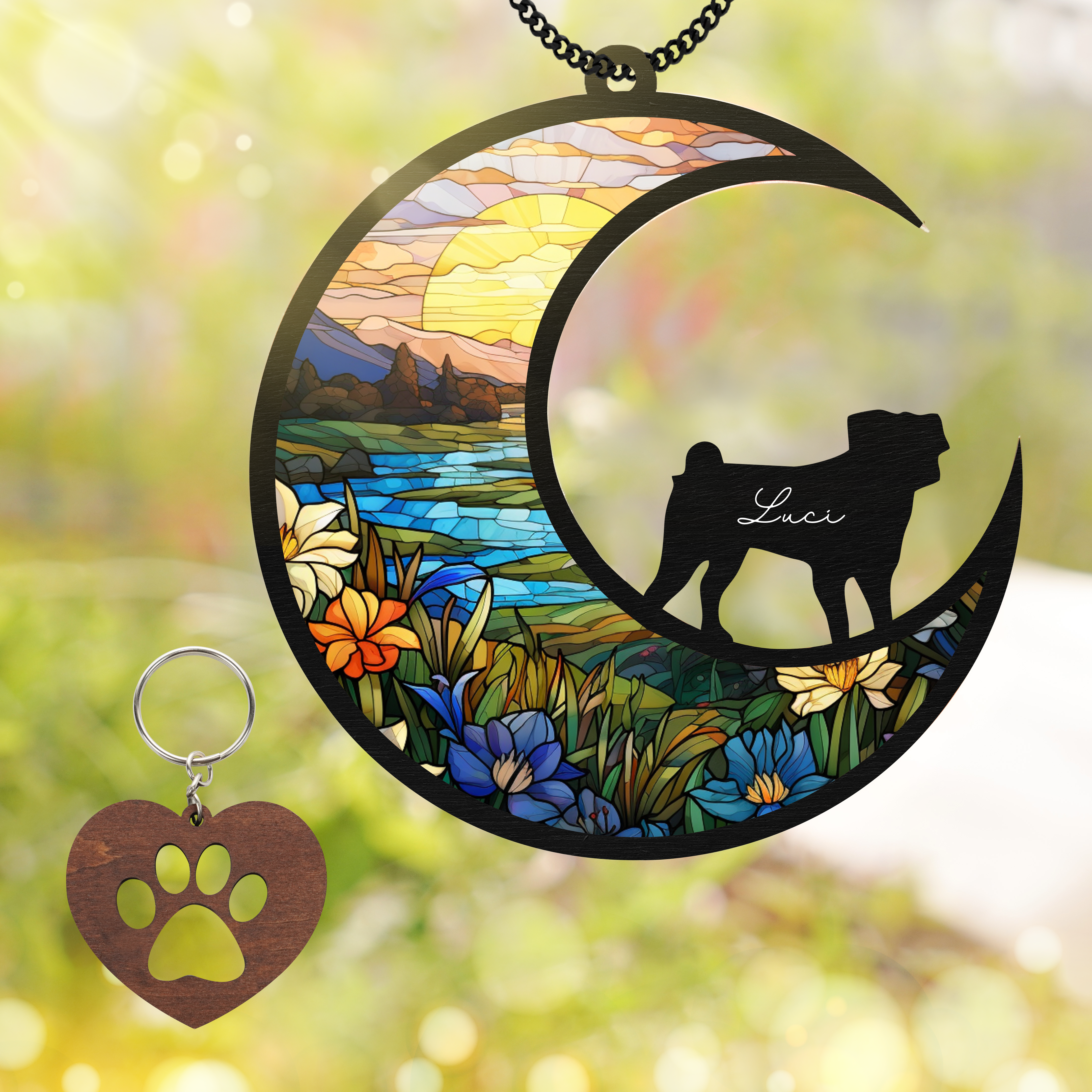 Pug Dog Memorial Suncatcher Window Hanging Remembrance Gift