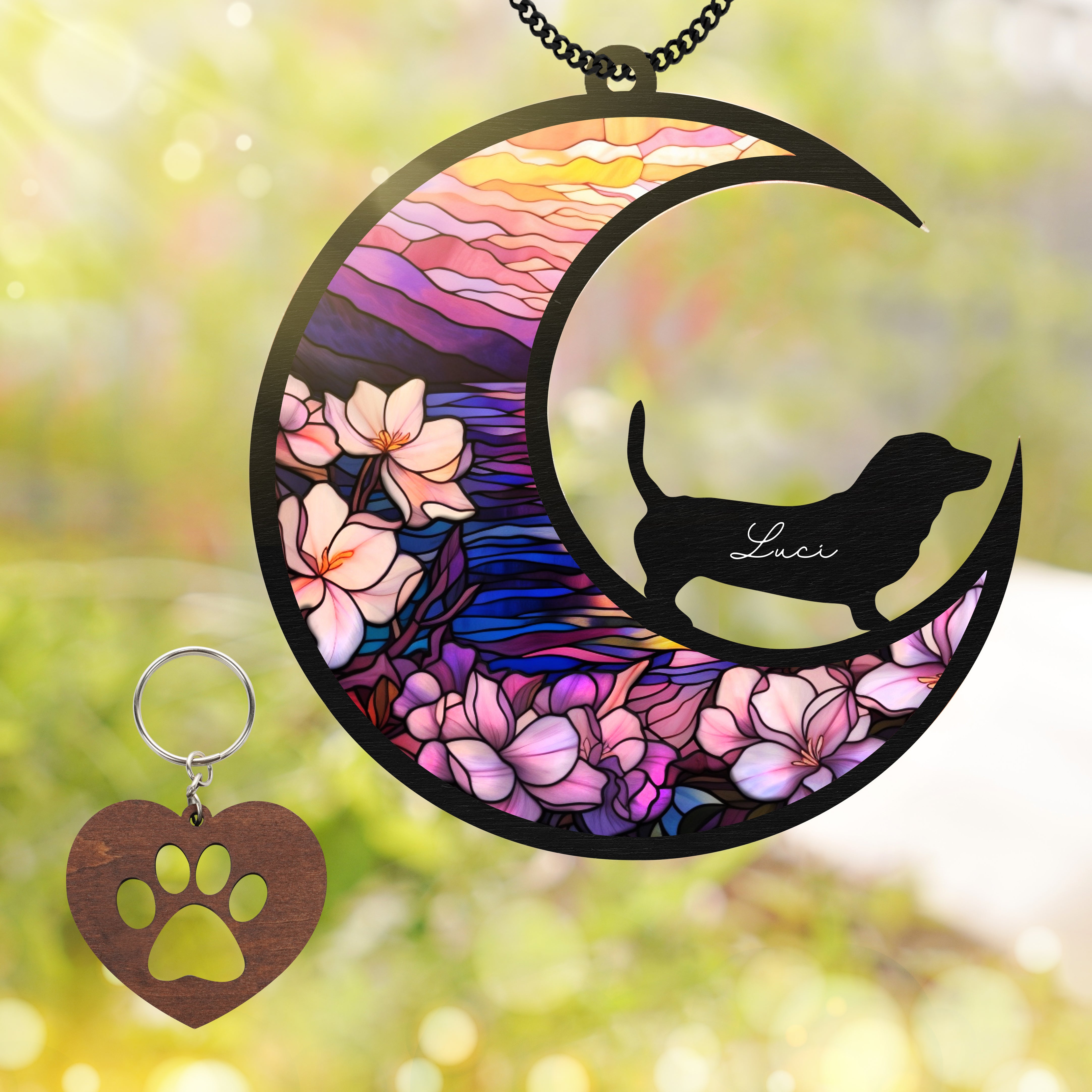 Basset Hound Dog Memorial Suncatcher Window Hanging Remembrance Gift