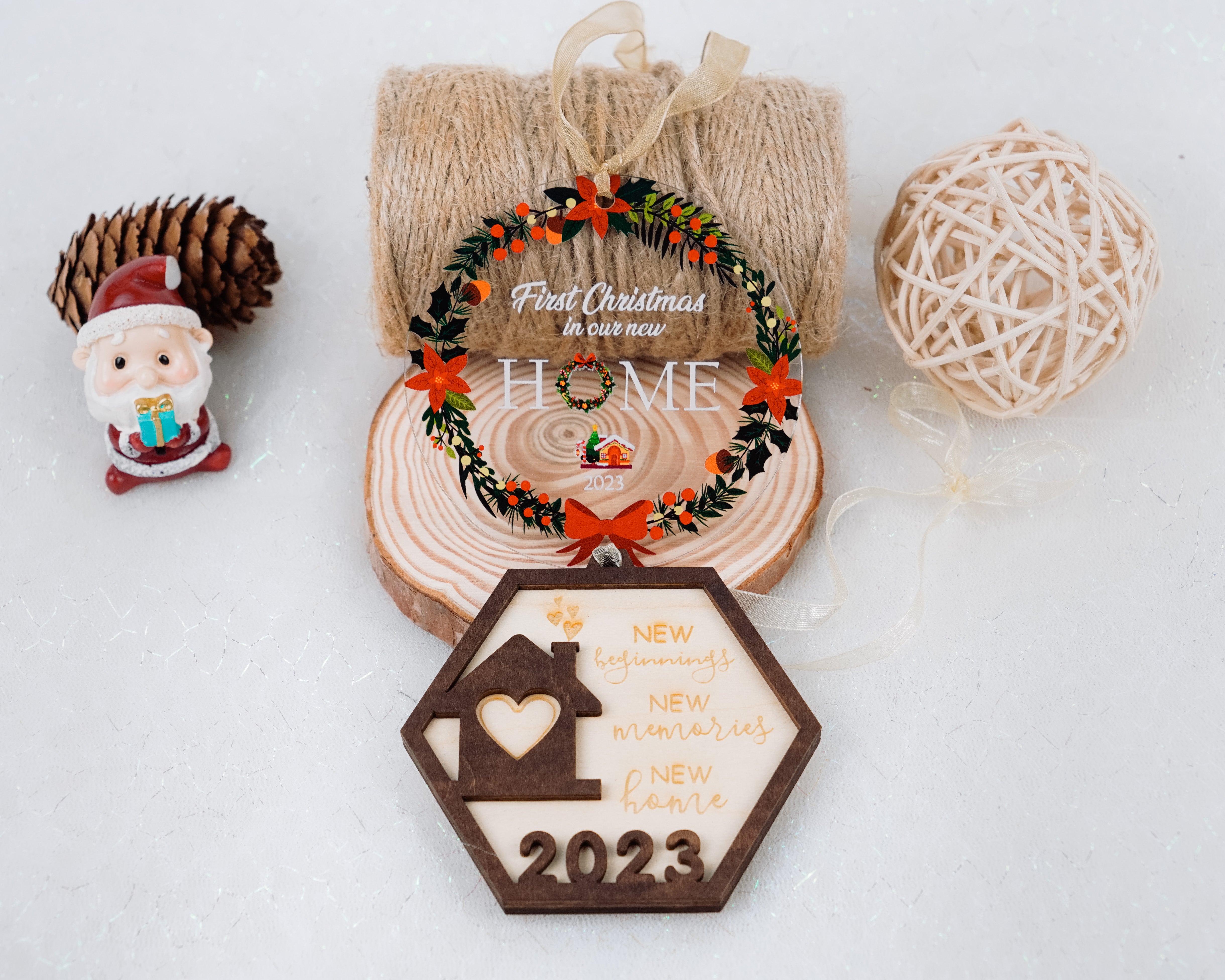 Set of  2 New Home Christmas Ornament 2023, Our First Christmas Ornament, Housewarming Gifts for New House, House Warming Gift Presents for Women, Couple, Gift for Family Newlyweds