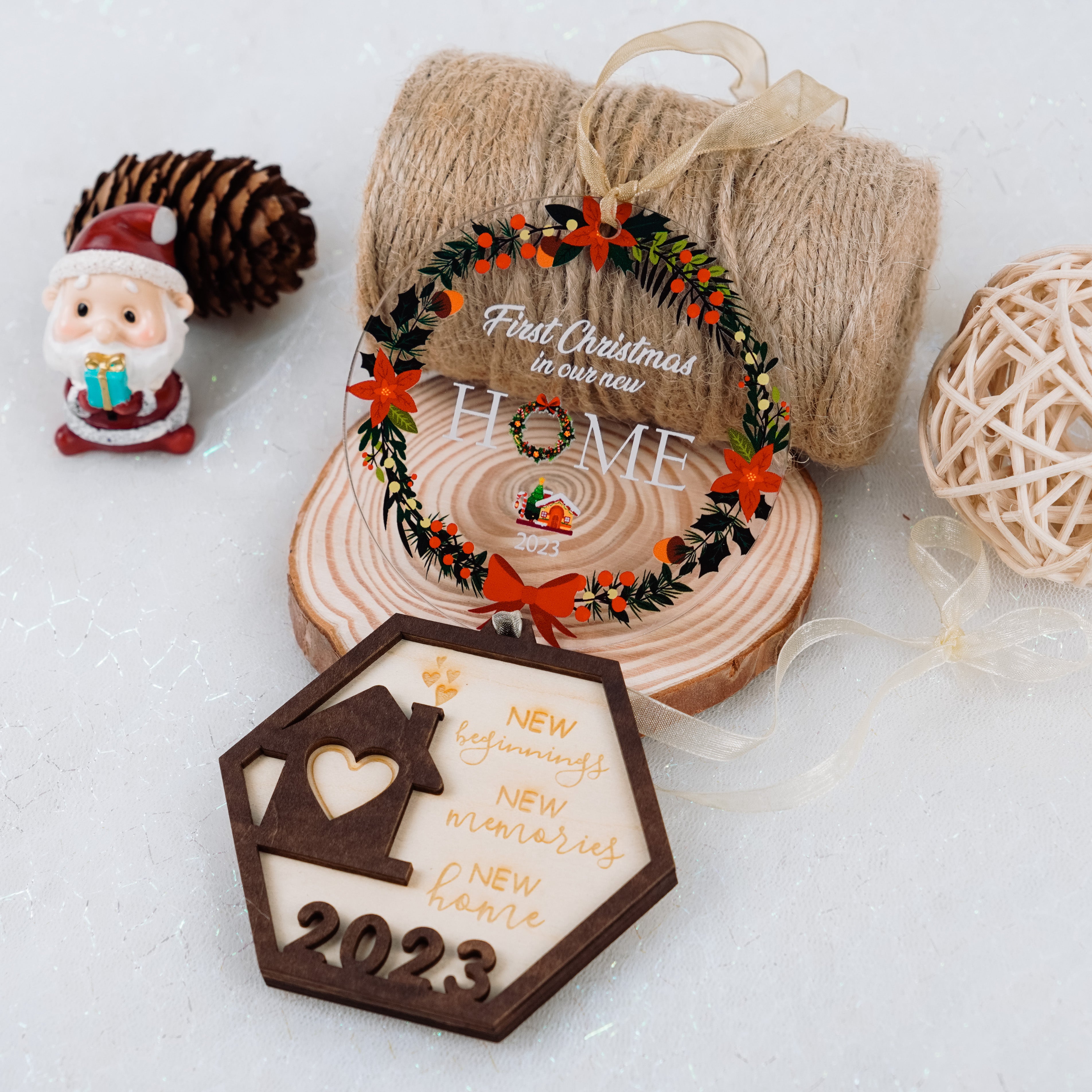 Set of  2 New Home Christmas Ornament 2023, Our First Christmas Ornament, Housewarming Gifts for New House, House Warming Gift Presents for Women, Couple, Gift for Family Newlyweds