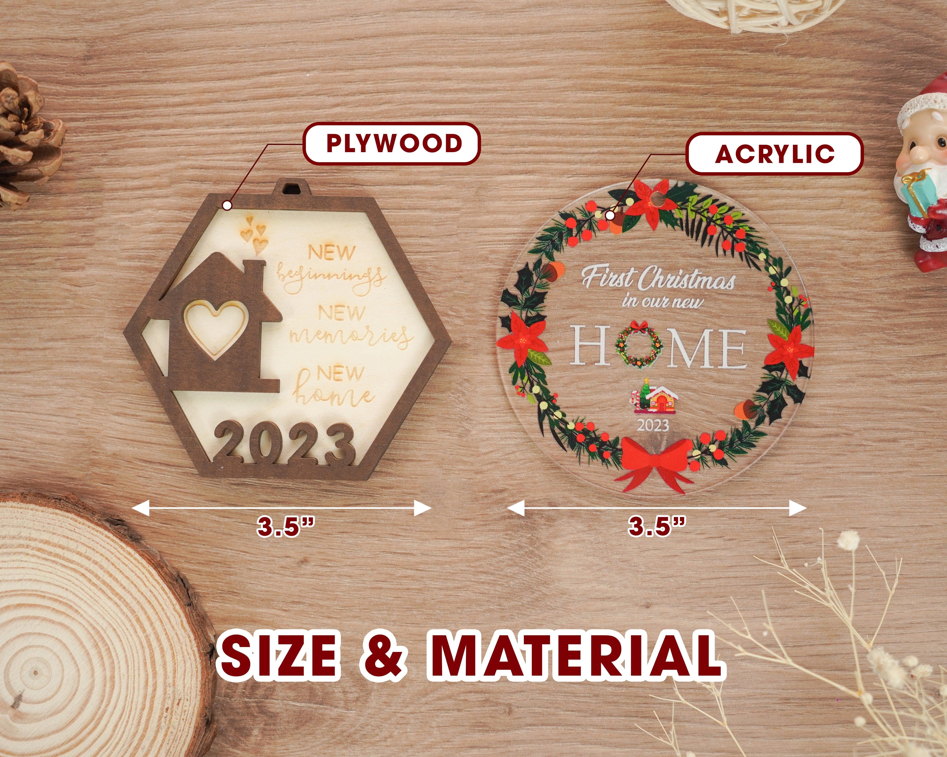 Set of  2 New Home Christmas Ornament 2023, Our First Christmas Ornament, Housewarming Gifts for New House, House Warming Gift Presents for Women, Couple, Gift for Family Newlyweds