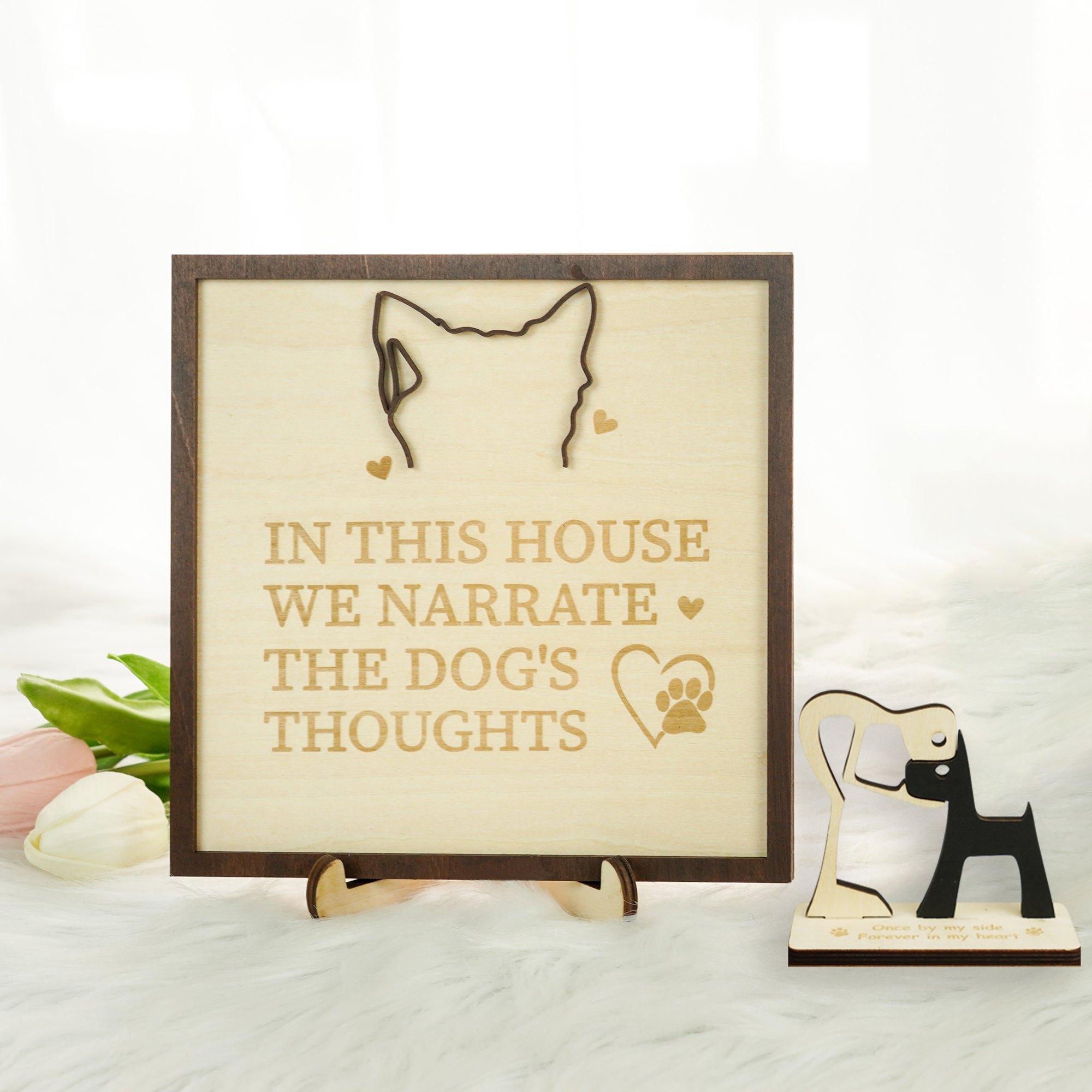 DNPETS Meaningful Custom Dog Wood Frame Quote in This Home We Narrate the Dog's Thoughts Pet Theme Wall