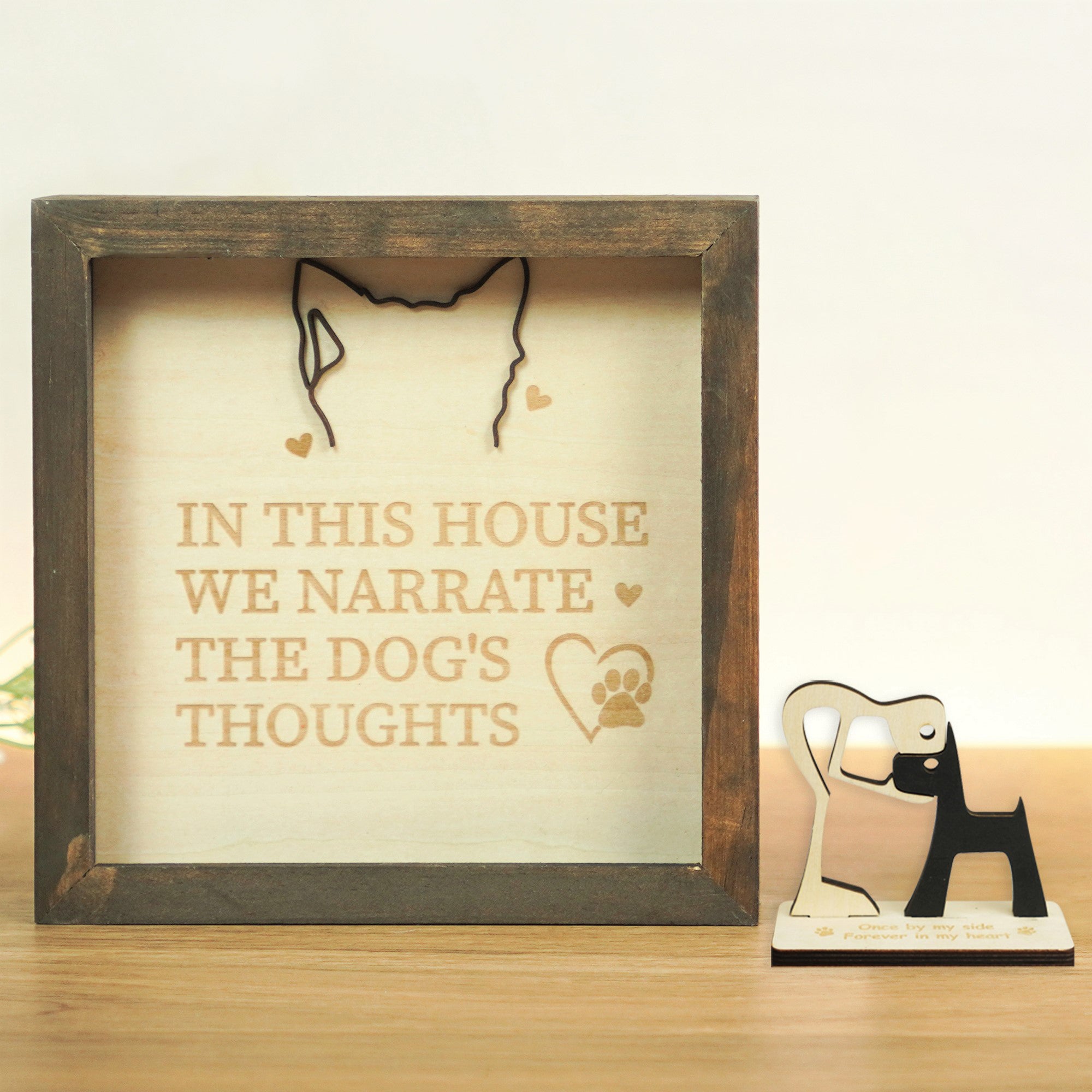 DNPETS Meaningful Custom Dog Wood Frame Quote in This Home We Narrate the Dog's Thoughts Pet Theme Wall