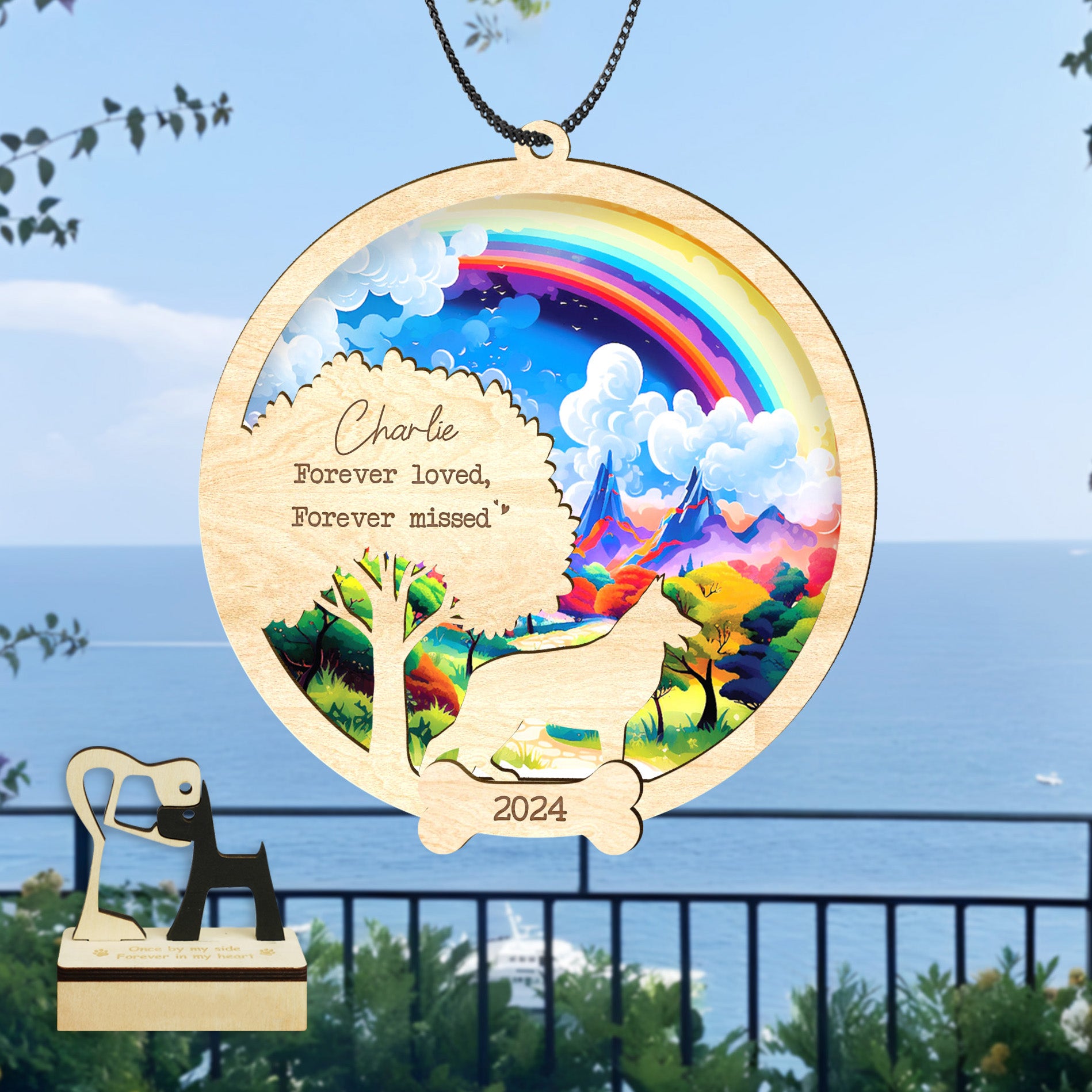 Personalized Pet Memorial Suncatcher Customized Name Pet Breeds Ornament, Custom Cat Memorial Suncatcher