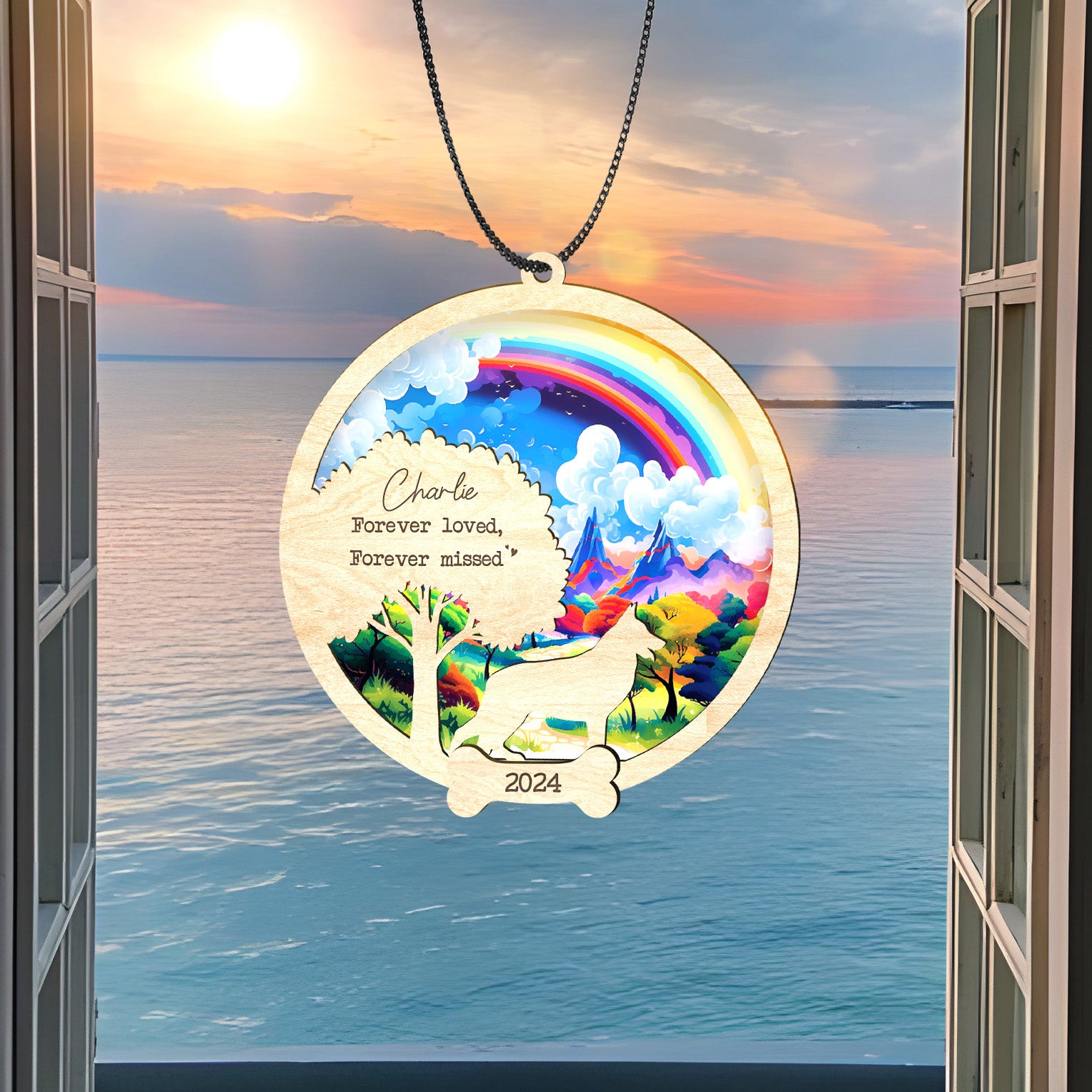 Personalized Pet Memorial Suncatcher Customized Name Pet Breeds Ornament, Custom Cat Memorial Suncatcher