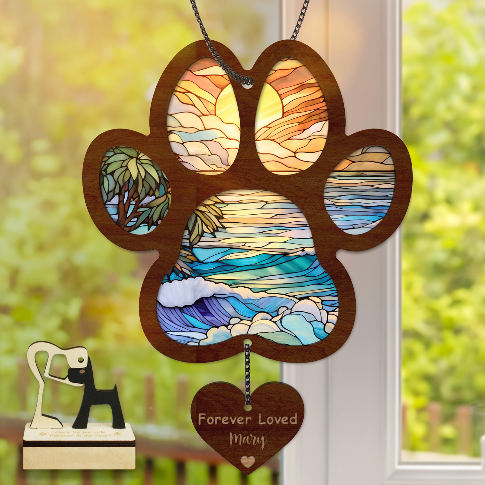 DNPETS Personalized Dog Paw Memorial Suncatcher Sympathy Gift Dog Lover