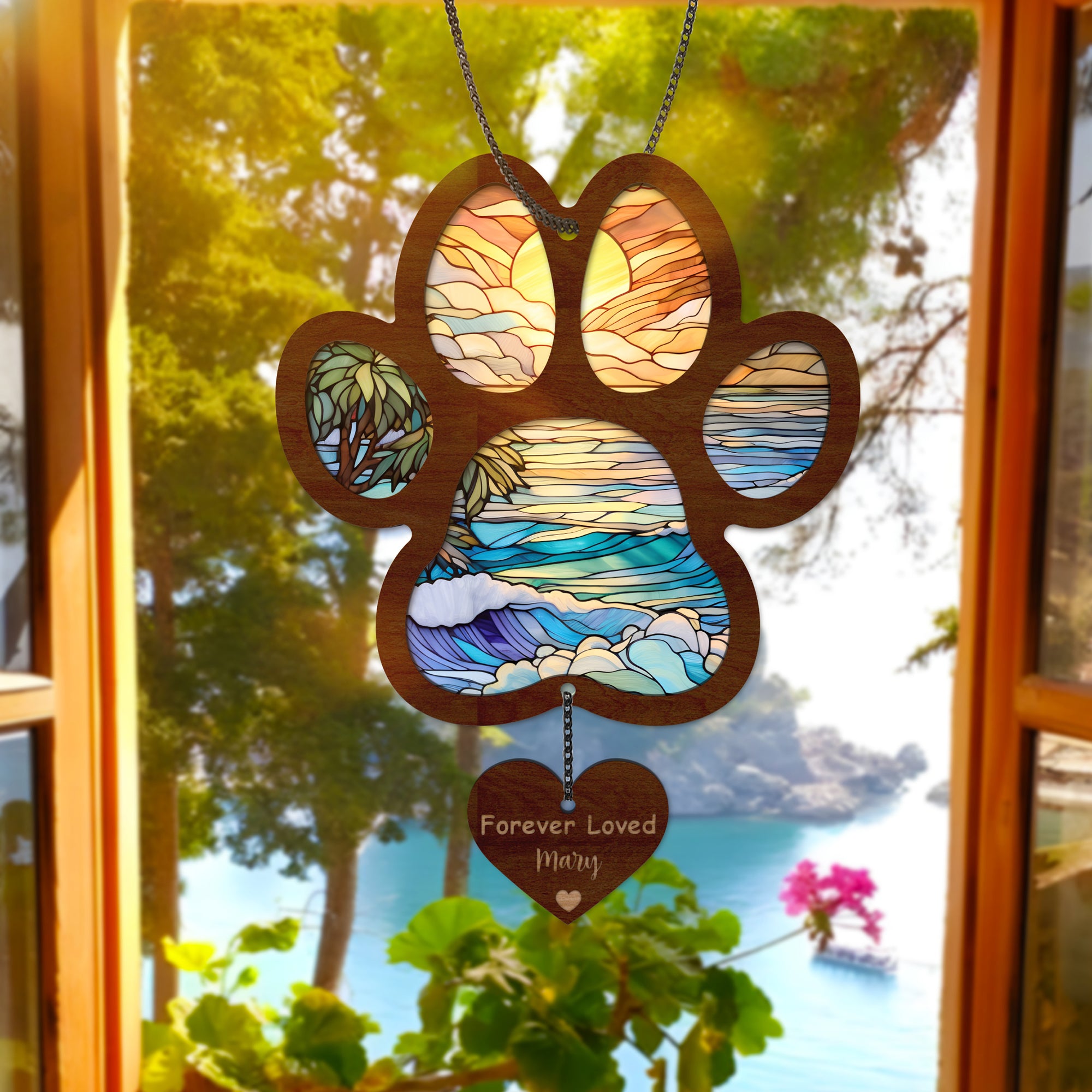 DNPETS Personalized Dog Paw Memorial Suncatcher Sympathy Gift Dog Lover