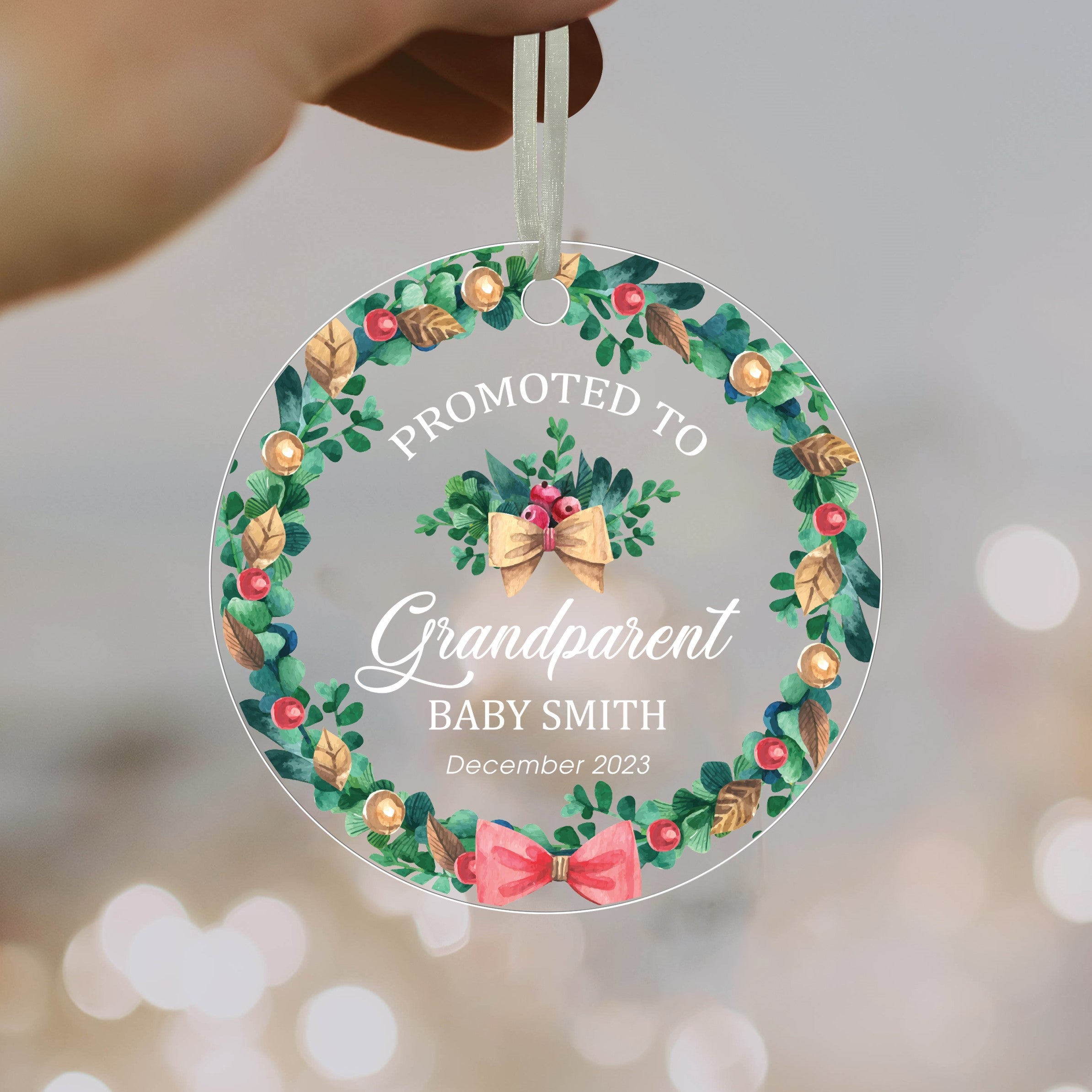 Personalized Promoted to Christmas Ornament, Custom Names You're Being Promoted to Grandma Grandpa Ornament Present for Grandparents, 1st Xmas 2023 Ornament for New Grandparents