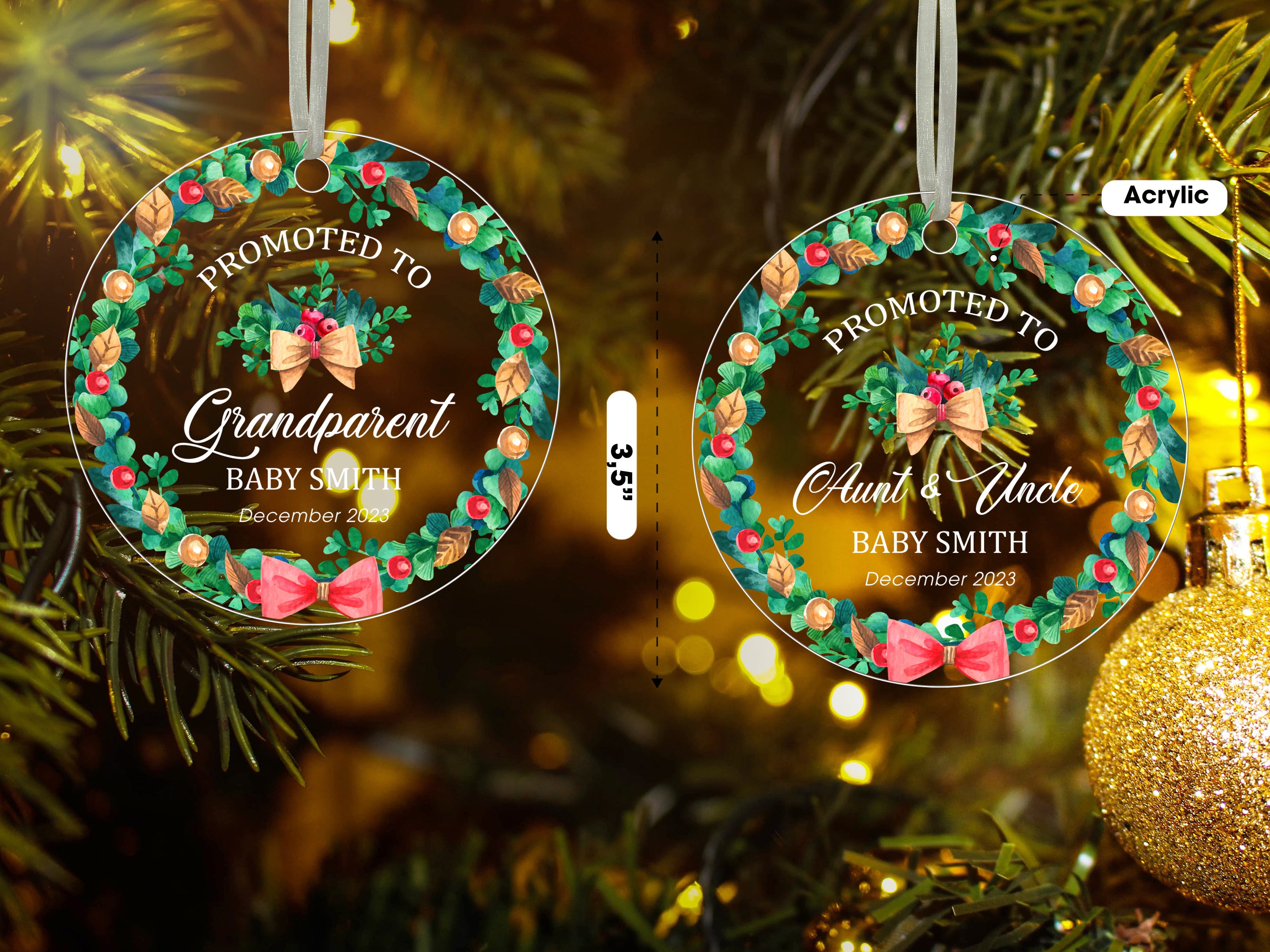 Personalized Promoted to Christmas Ornament, Custom Names You're Being Promoted to Grandma Grandpa Ornament Present for Grandparents, 1st Xmas 2023 Ornament for New Grandparents