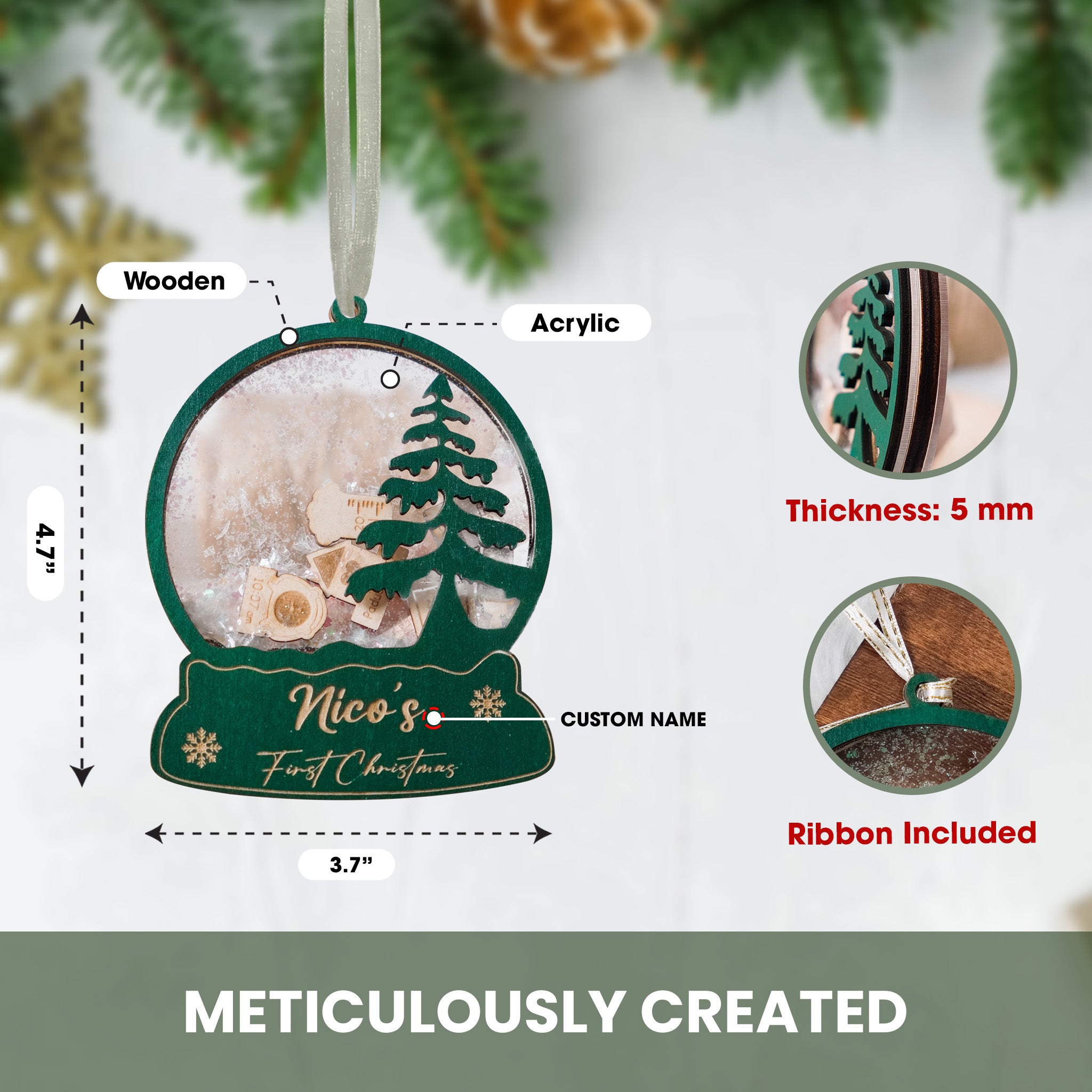 Personalized Shaker Baby's First Christmas Ornament Custom Baby Name Gift for New Baby Girl Boy Birthday Gifts Xmas Gifts for Baby Baby Keepsake 4D Shake Babies Ornament
