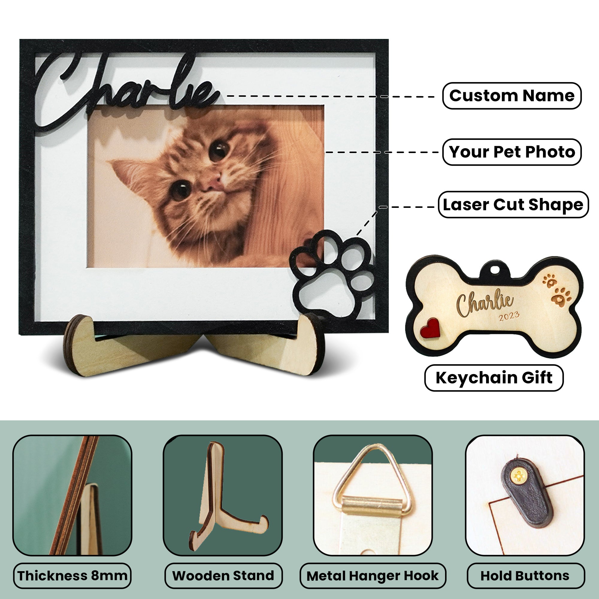 DNPETS Soulful Wooden Pet Picture Frame Pet Memorial Frame