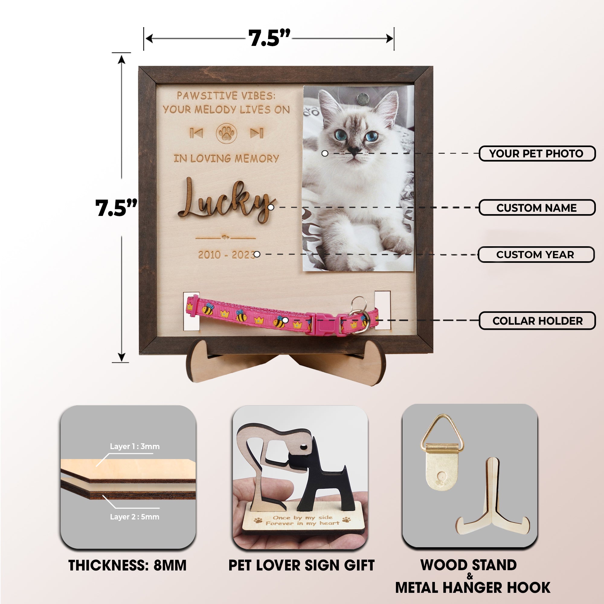 DNPETS Custom Dog Picture Frame Dog Collar Holder Memorial Frame