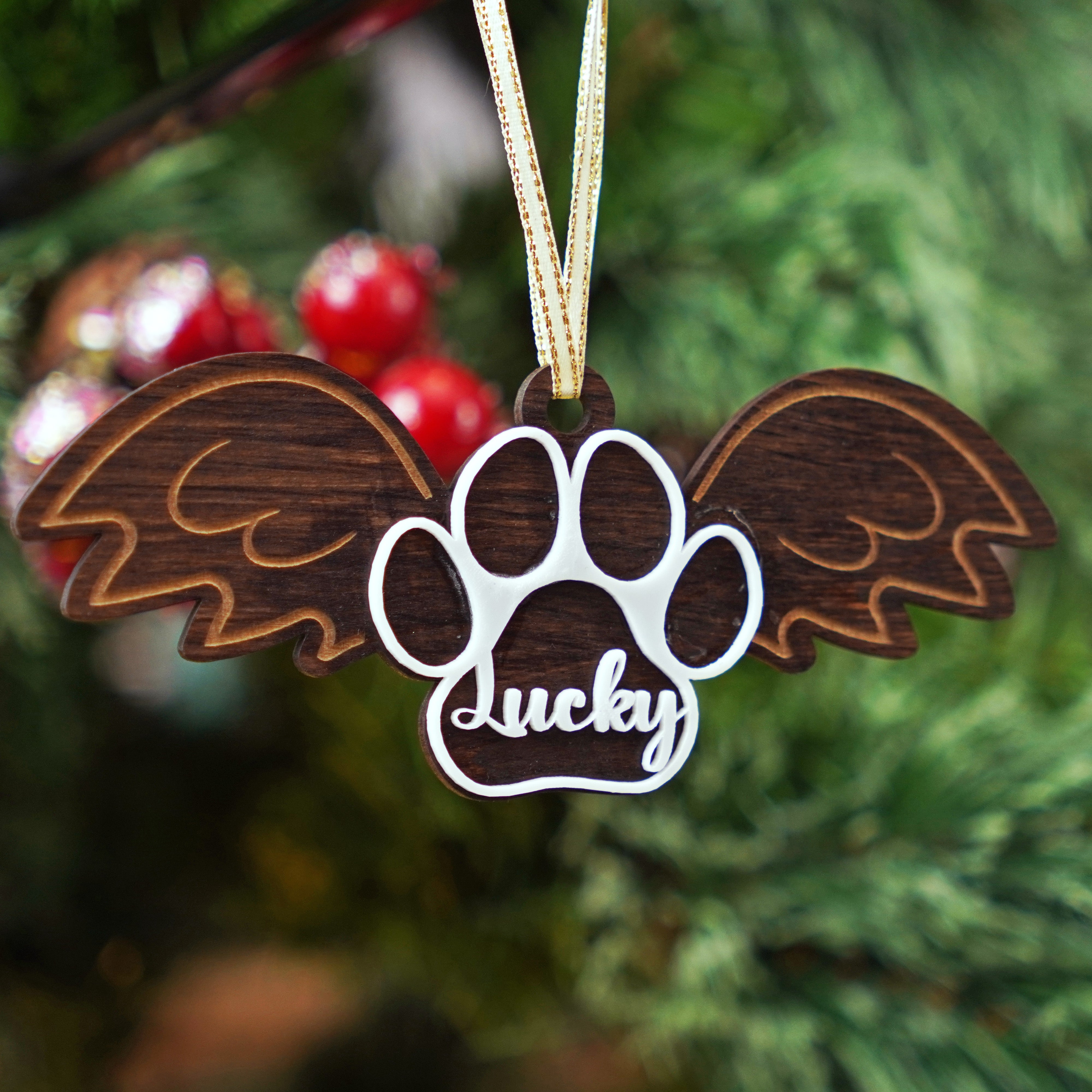 Personalized Pet Memorial Ornament Paw With Wings Christmas Ornament, Pet Angel Paw Christmas Tree Ornaments Cat Sympathy Gifts Dog Loss Ornament Pet Remembrance Gift