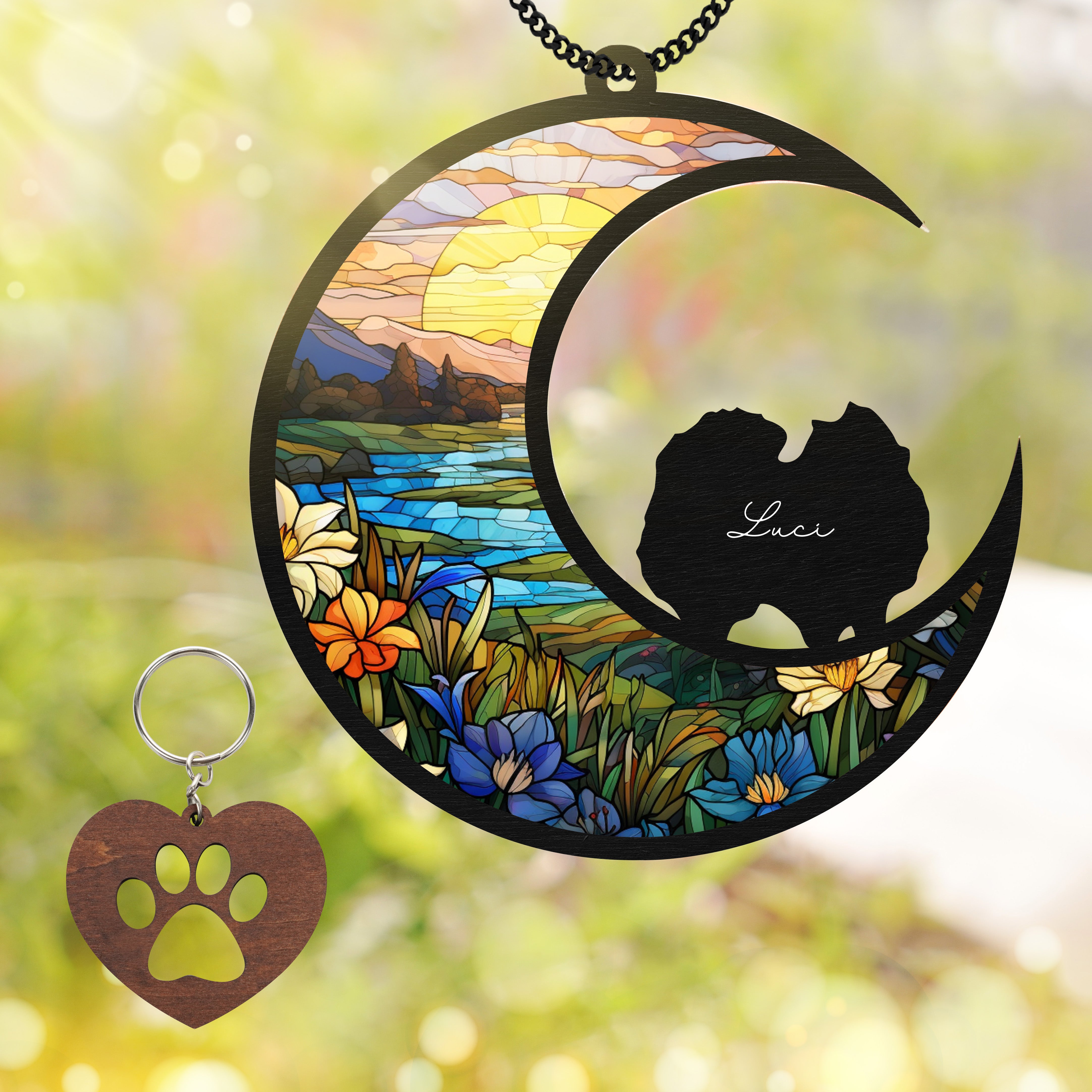 Pomeranians Dog Memorial Suncatcher Window Hanging Remembrance Gift