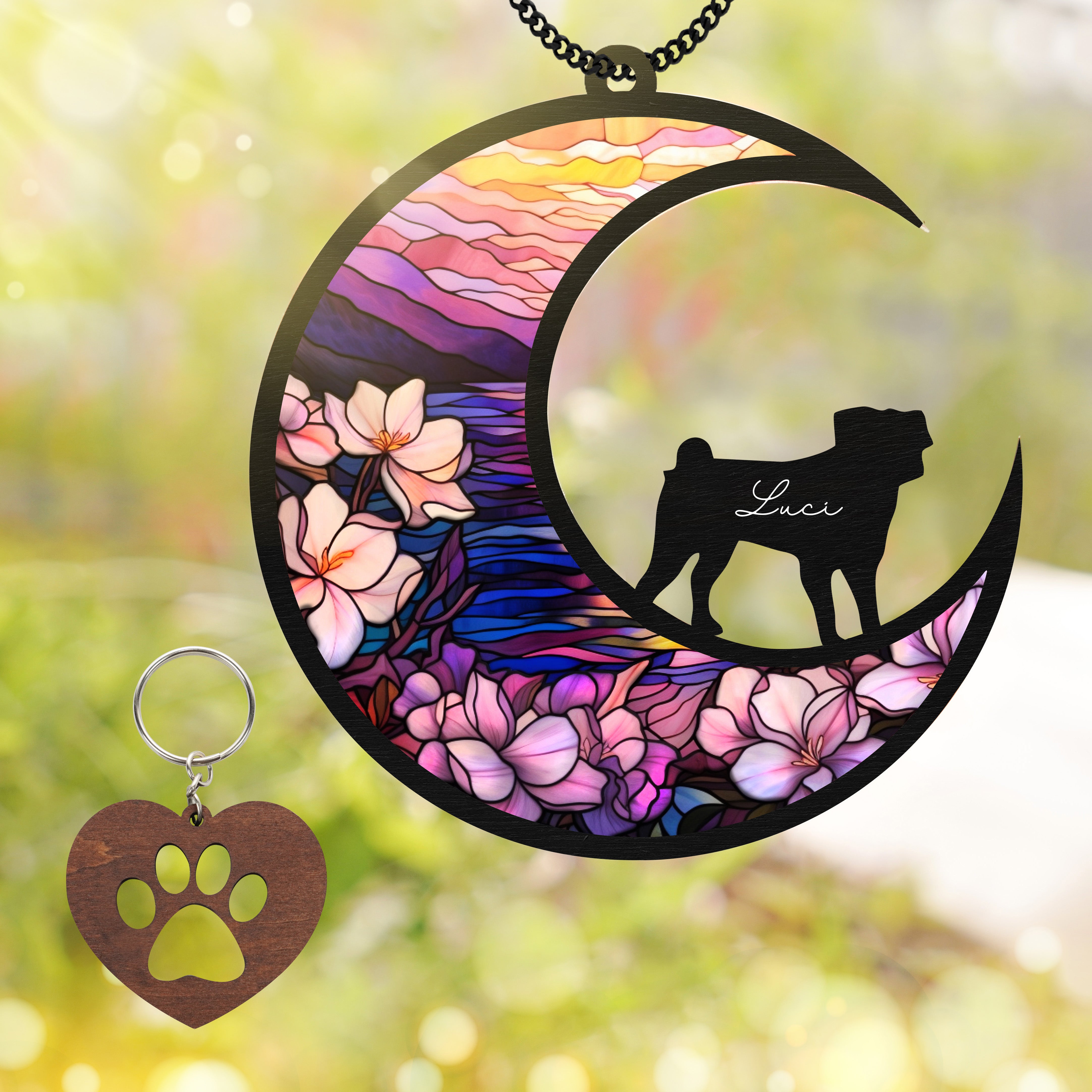 Pug Dog Memorial Suncatcher Window Hanging Remembrance Gift