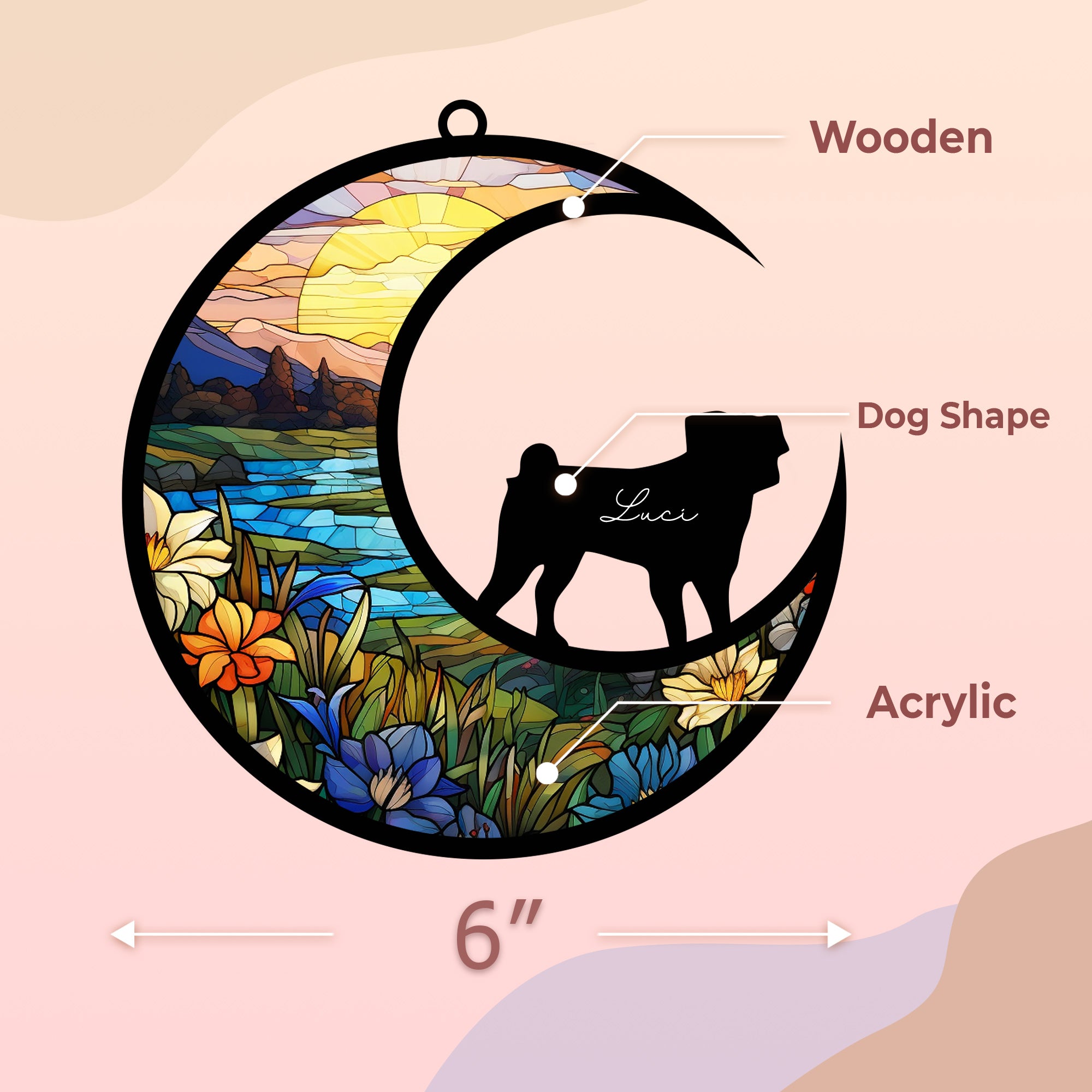 Pug Dog Memorial Suncatcher Window Hanging Remembrance Gift
