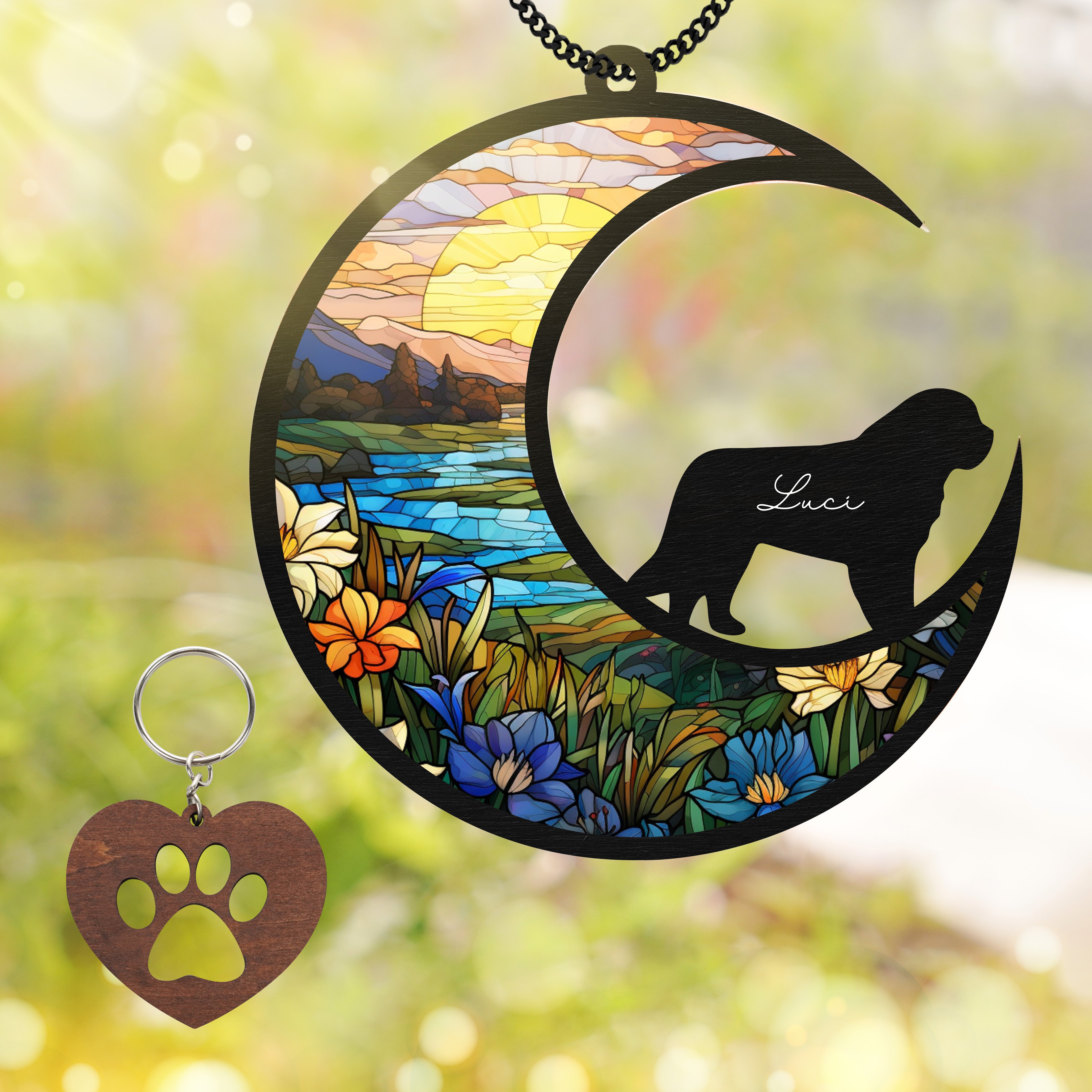 Saint Bernard Dog Memorial Suncatcher Window Hanging Remembrance Gift