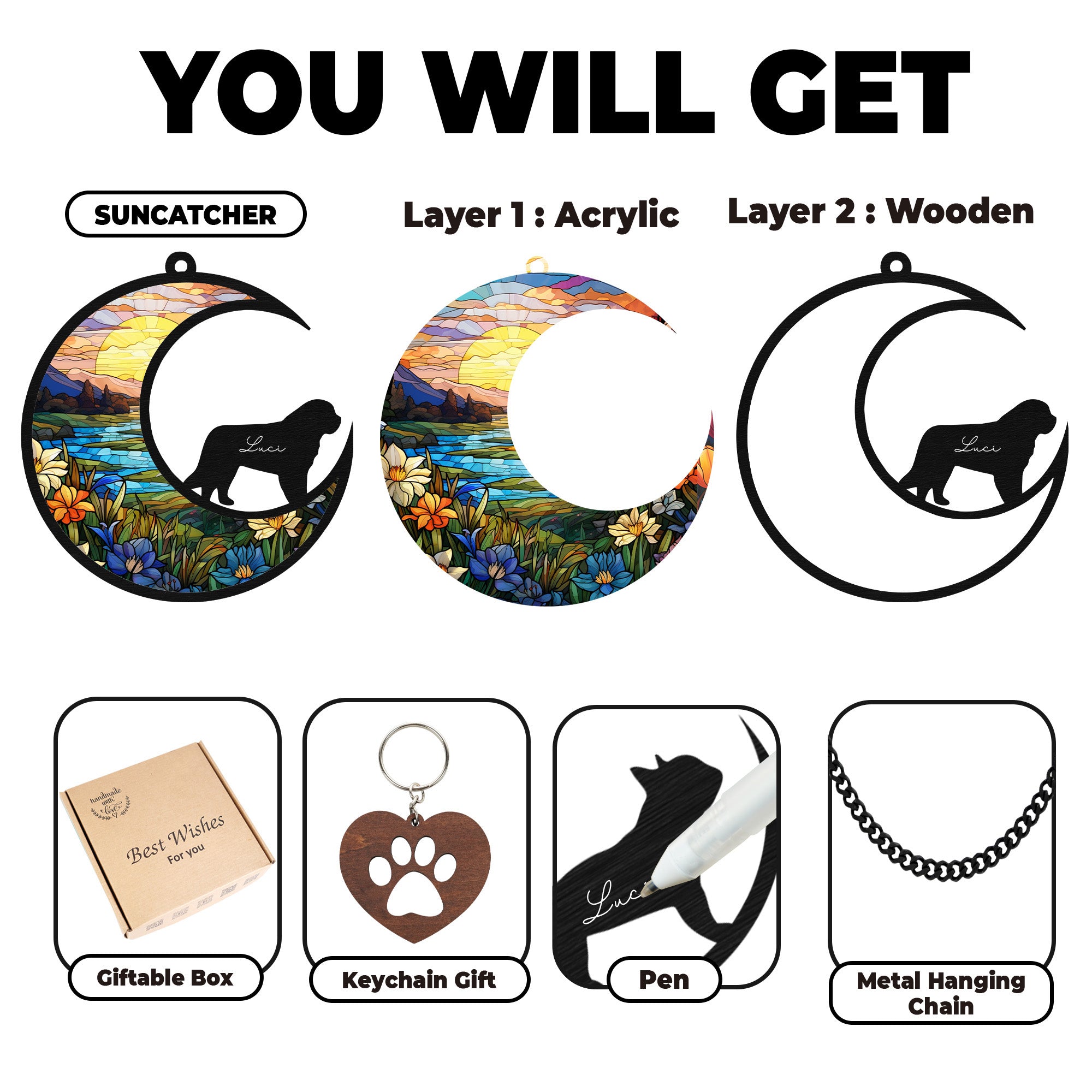 Saint Bernard Dog Memorial Suncatcher Window Hanging Remembrance Gift