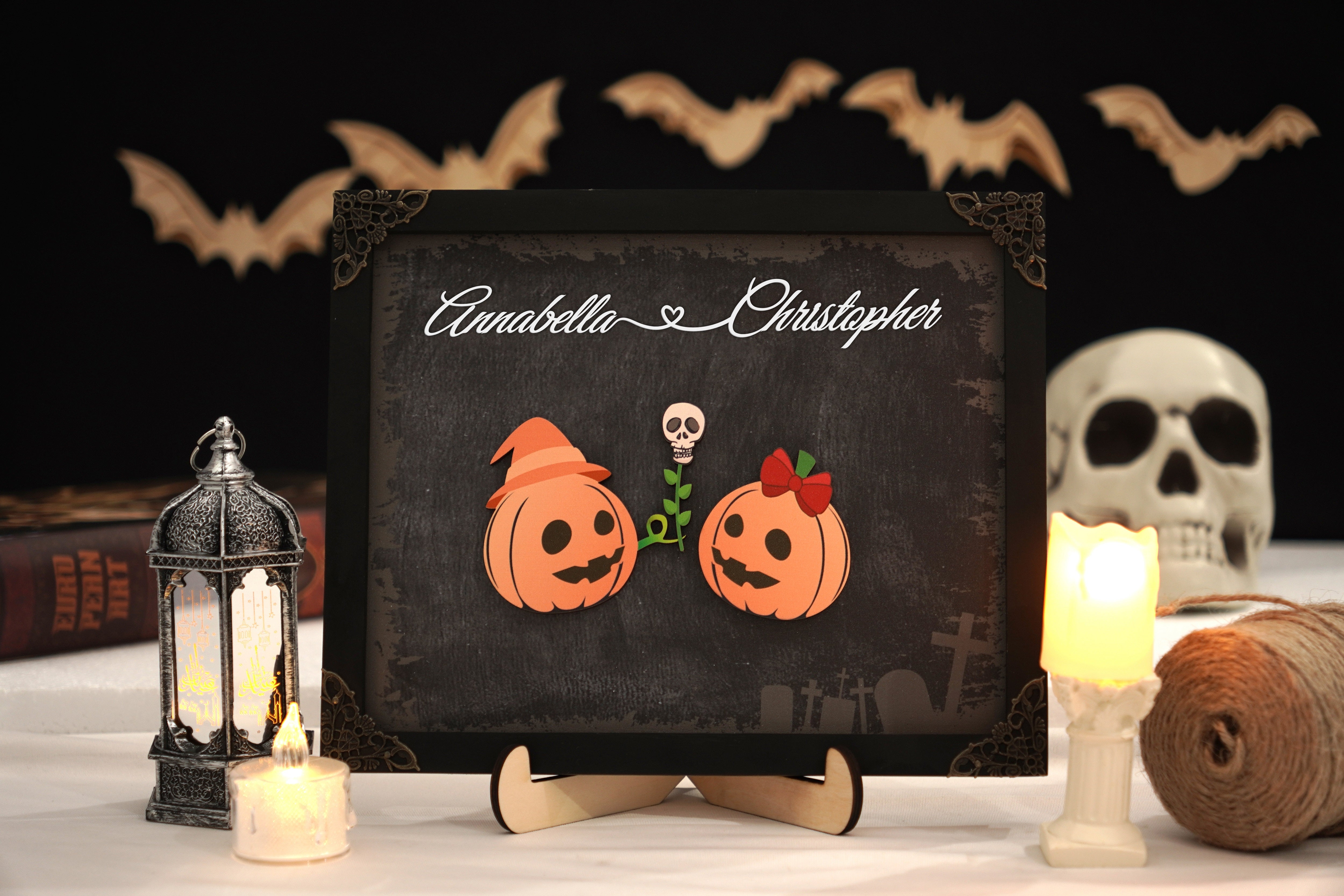 Personalized Wood Frame with Pumpkin Couple Halloween Couple Cute Spooky Couple Decor Forever My Boo Halloween Gift Cute Pumpkin gift for Grandpa Parent|HL2- GO-FRAME