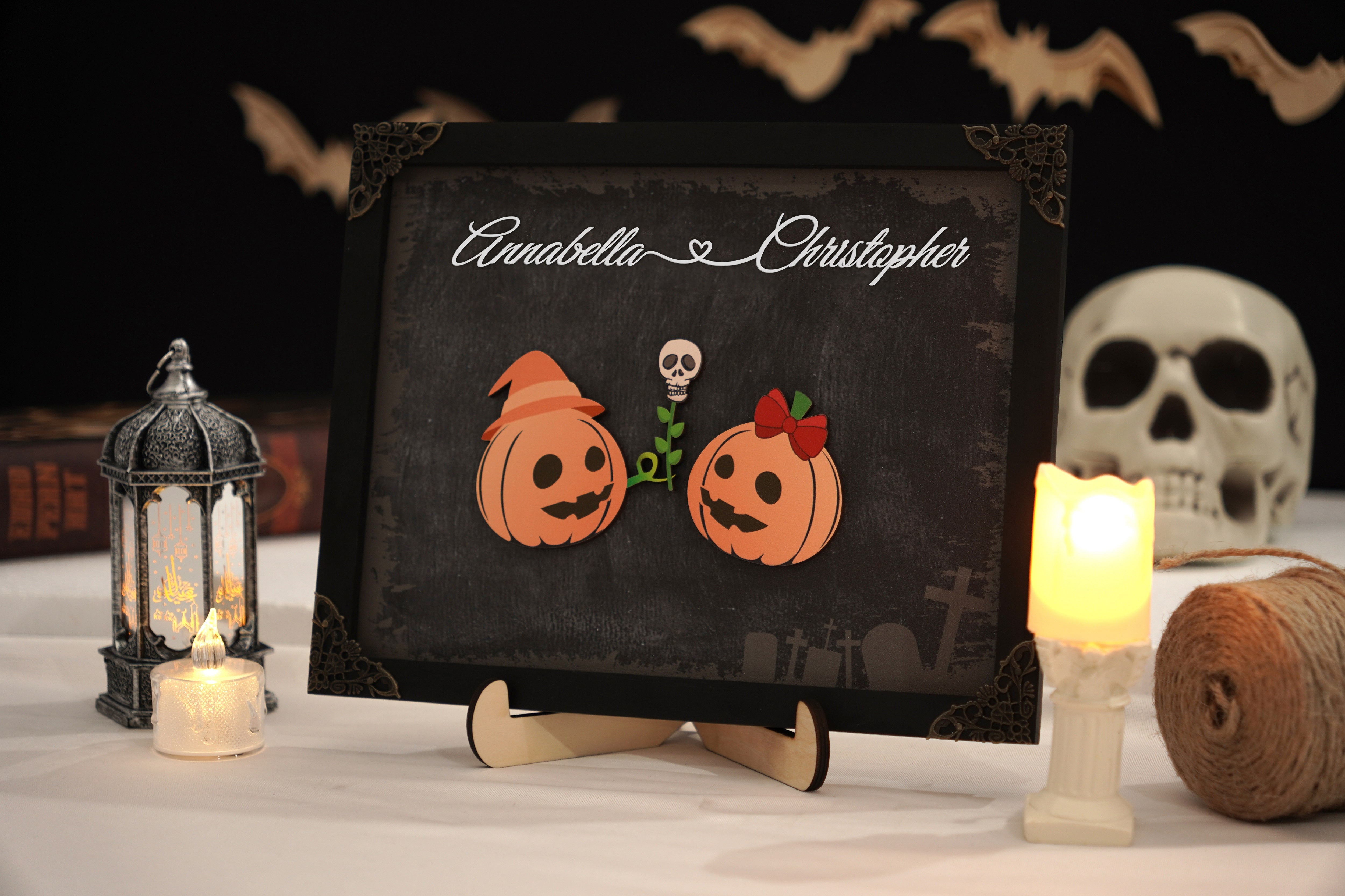 Personalized Wood Frame with Pumpkin Couple Halloween Couple Cute Spooky Couple Decor Forever My Boo Halloween Gift Cute Pumpkin gift for Grandpa Parent|HL2- GO-FRAME