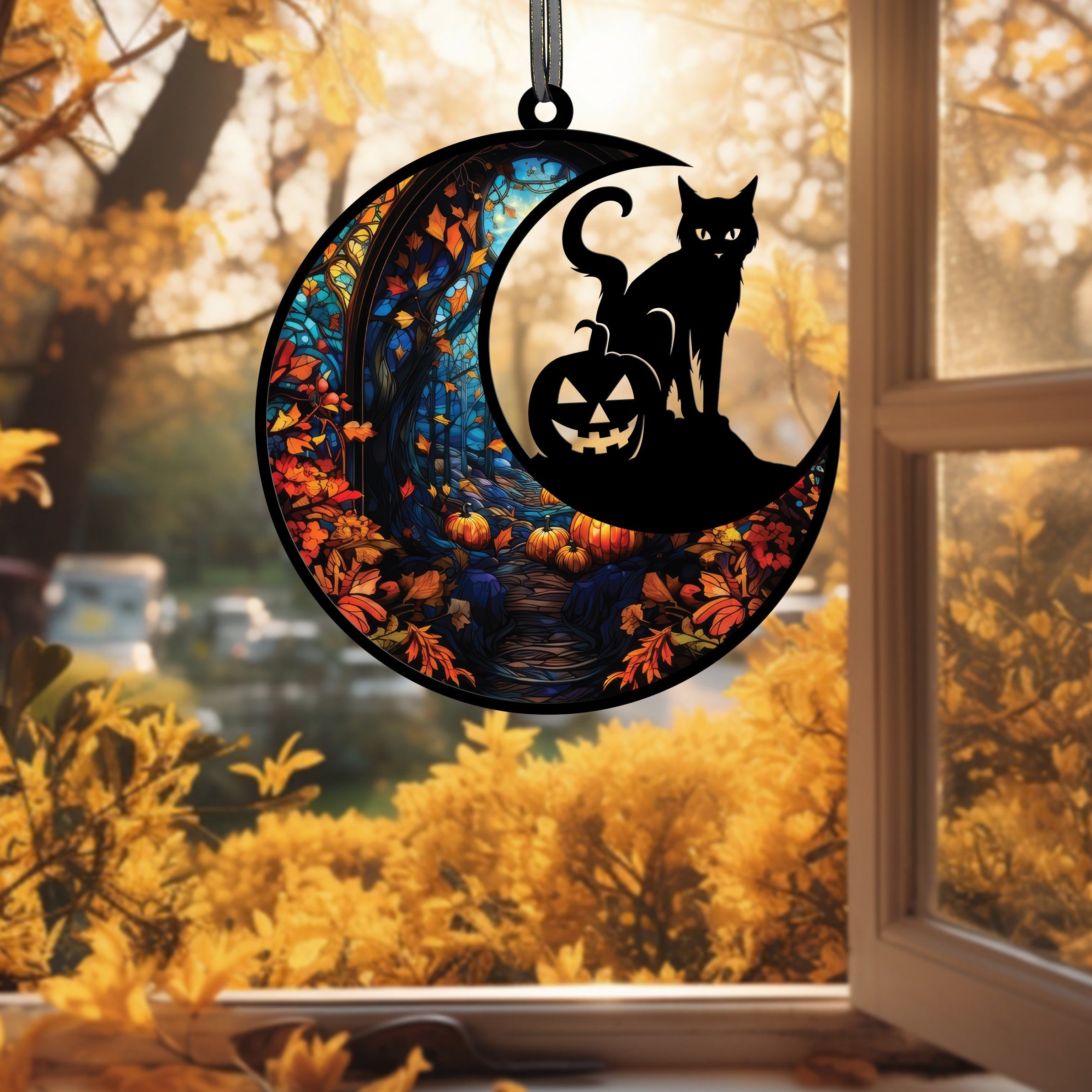 Personalized Cat Memorial Stained Glass Hanging Window, Custom Name Cat Breeds Ornament, Pet Memorial Suncatcher, Gifts for Cat Lovers, Cat Memorial Ornament Loss of Pet Sympathy Gift