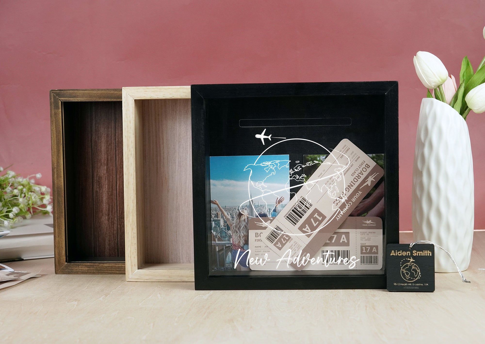 Personalized Ticket Display Shadow Box Keepsake Box Custom Photo Gift For Couple