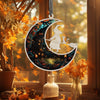 Witch On Broom Stained Glass Window Hanging, Halloween Witch Suncatcher, Witch On Moon Ornament, Halloween Decoration Gifts for Halloween Party Decorations