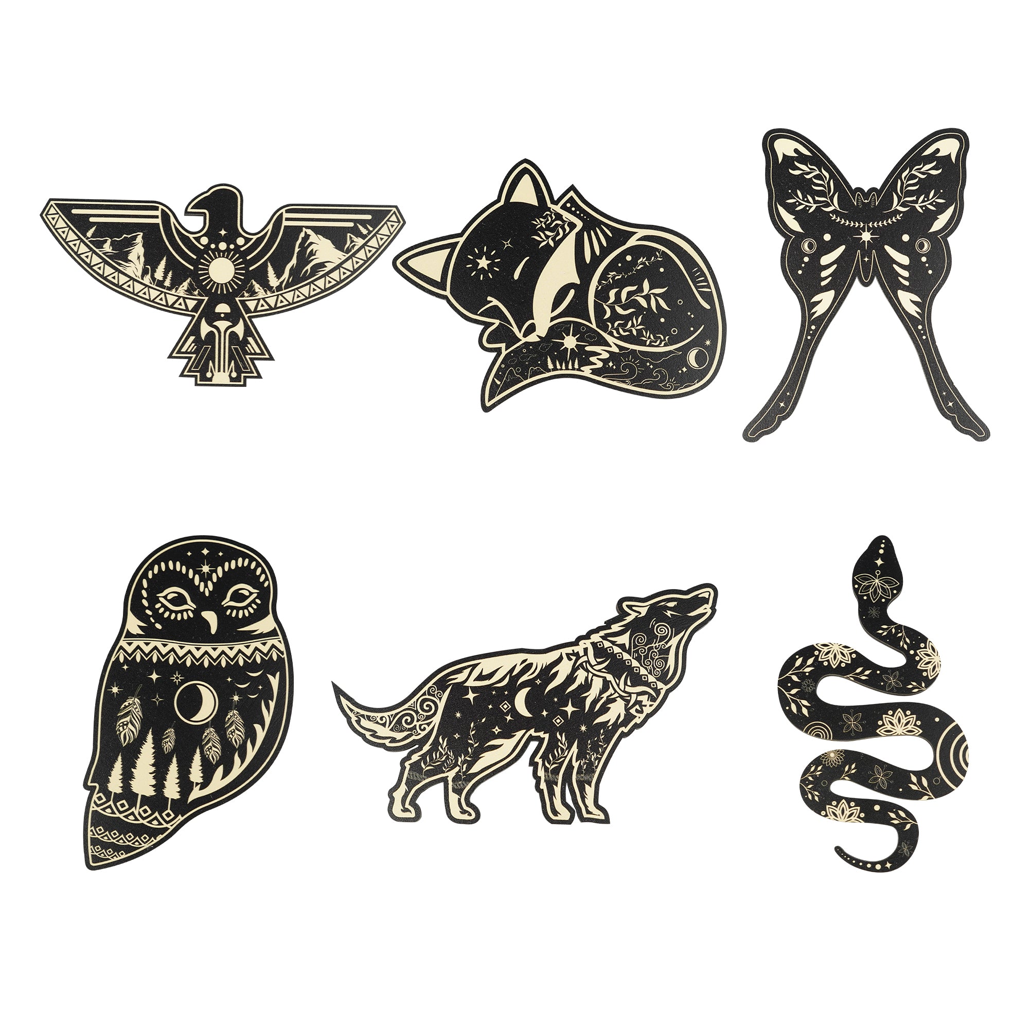 SET OF 6 BLACK ANIMAL WOOD WALL DECOR