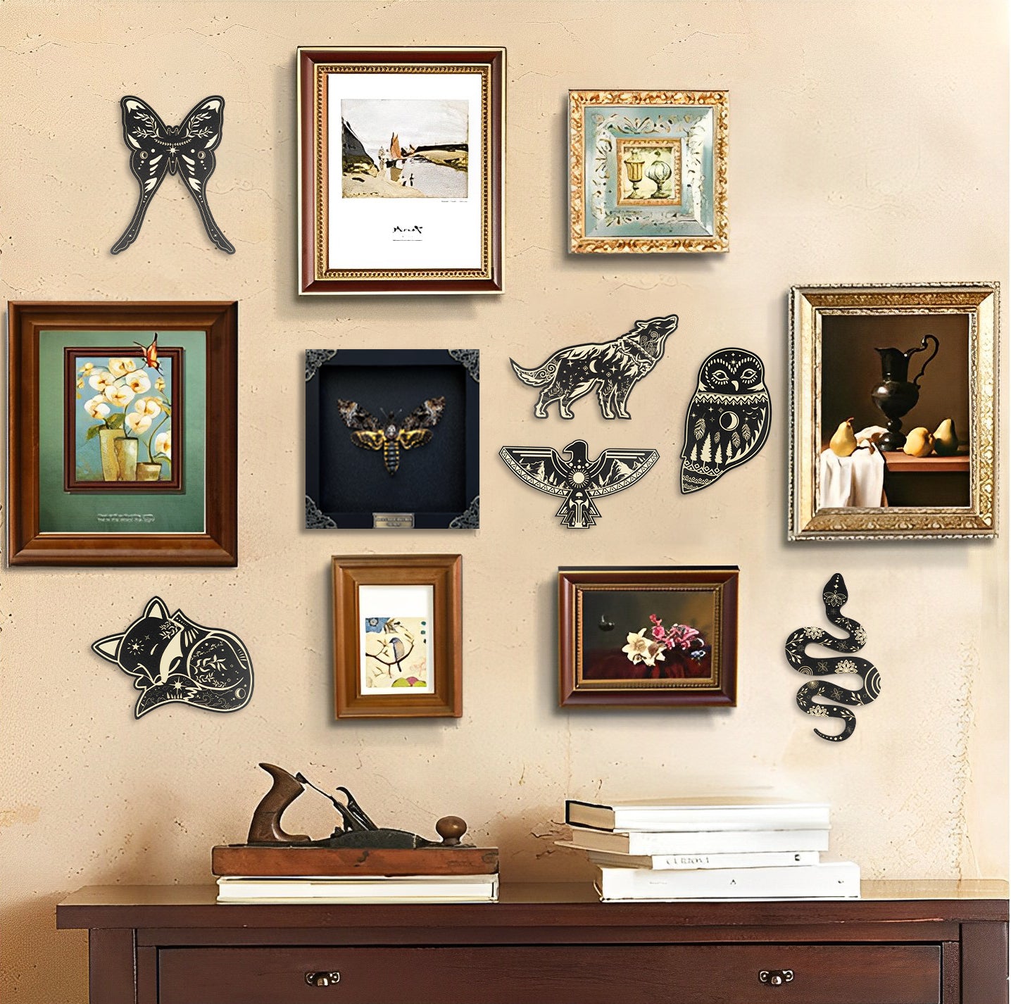 SET OF 6 BLACK ANIMAL WOOD WALL DECOR