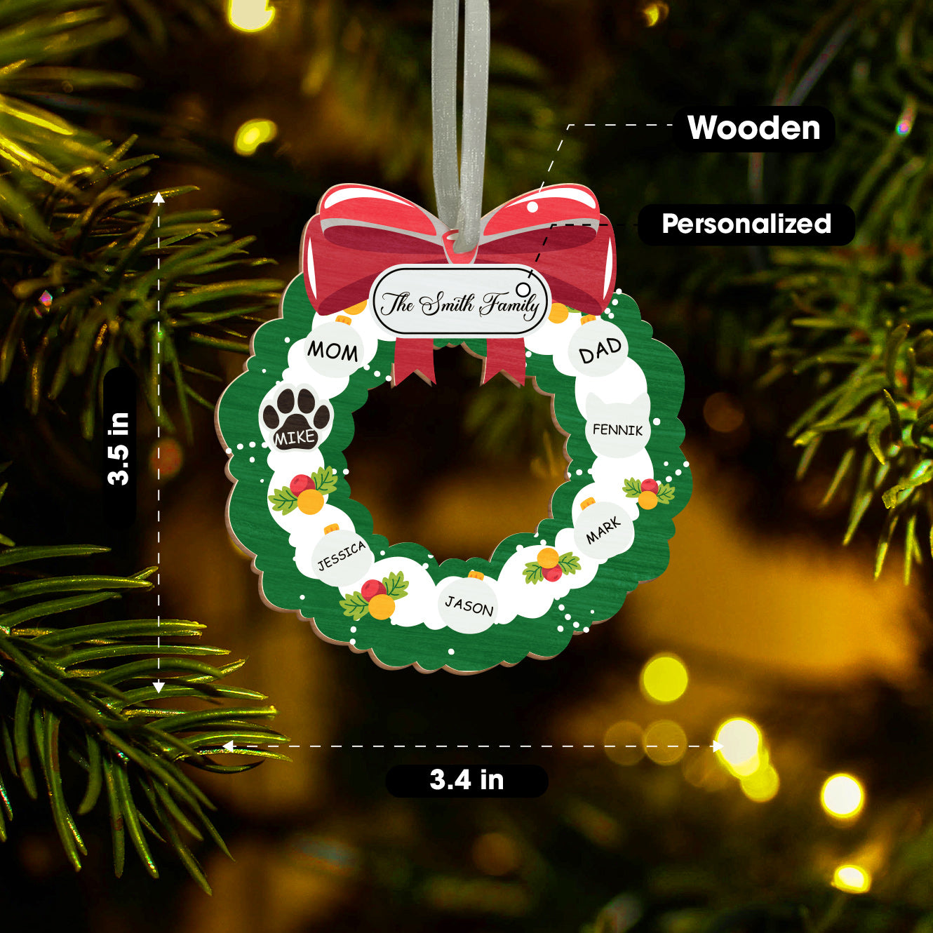 Personalized Wreath Family Christmas Ornaments 2023 Family Tree Wall Decor Lovely Keepsake Hanging on Christmas Tree for Kids Children
