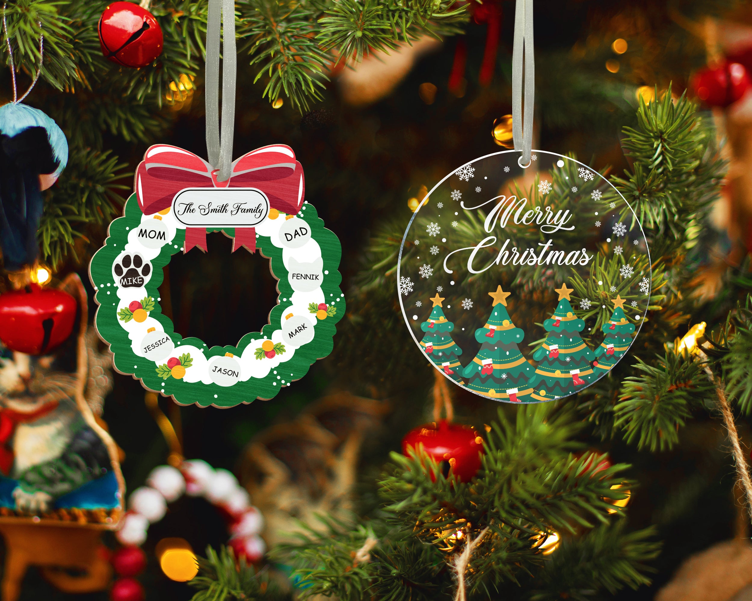 Personalized Wreath Family Christmas Ornaments 2023 Family Tree Wall Decor Lovely Keepsake Hanging on Christmas Tree for Kids Children