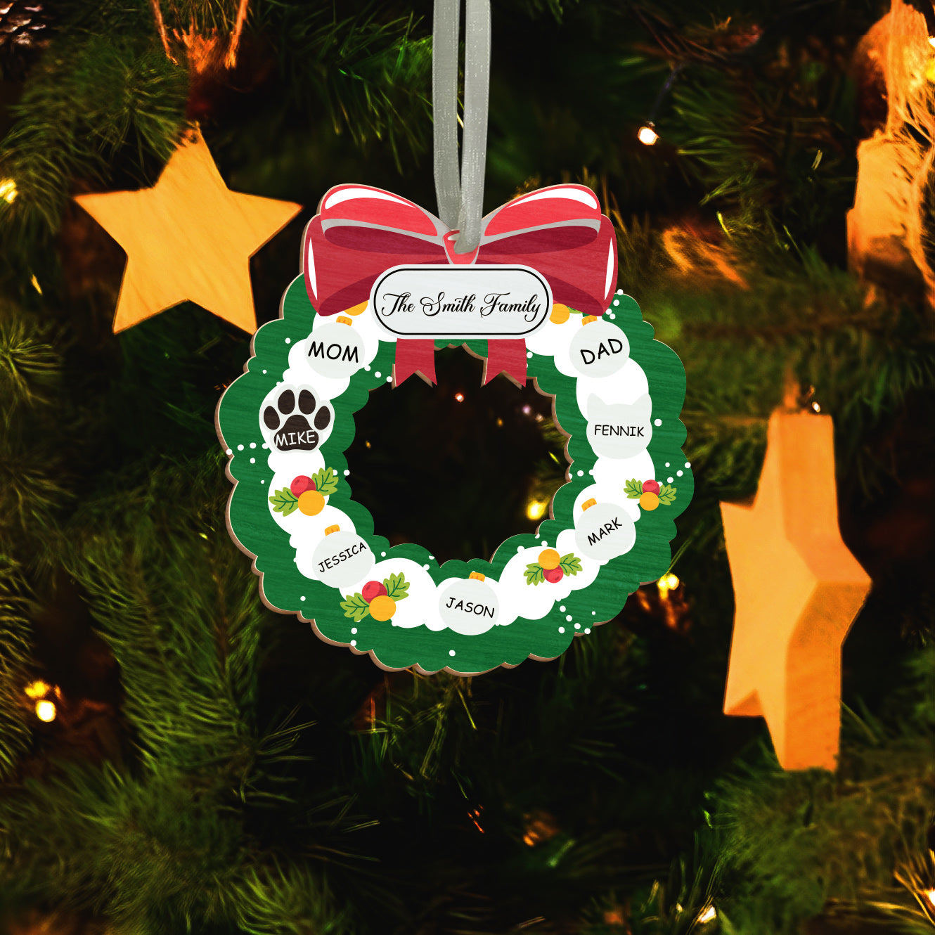 Personalized Wreath Family Christmas Ornaments 2023 Family Tree Wall Decor Lovely Keepsake Hanging on Christmas Tree for Kids Children