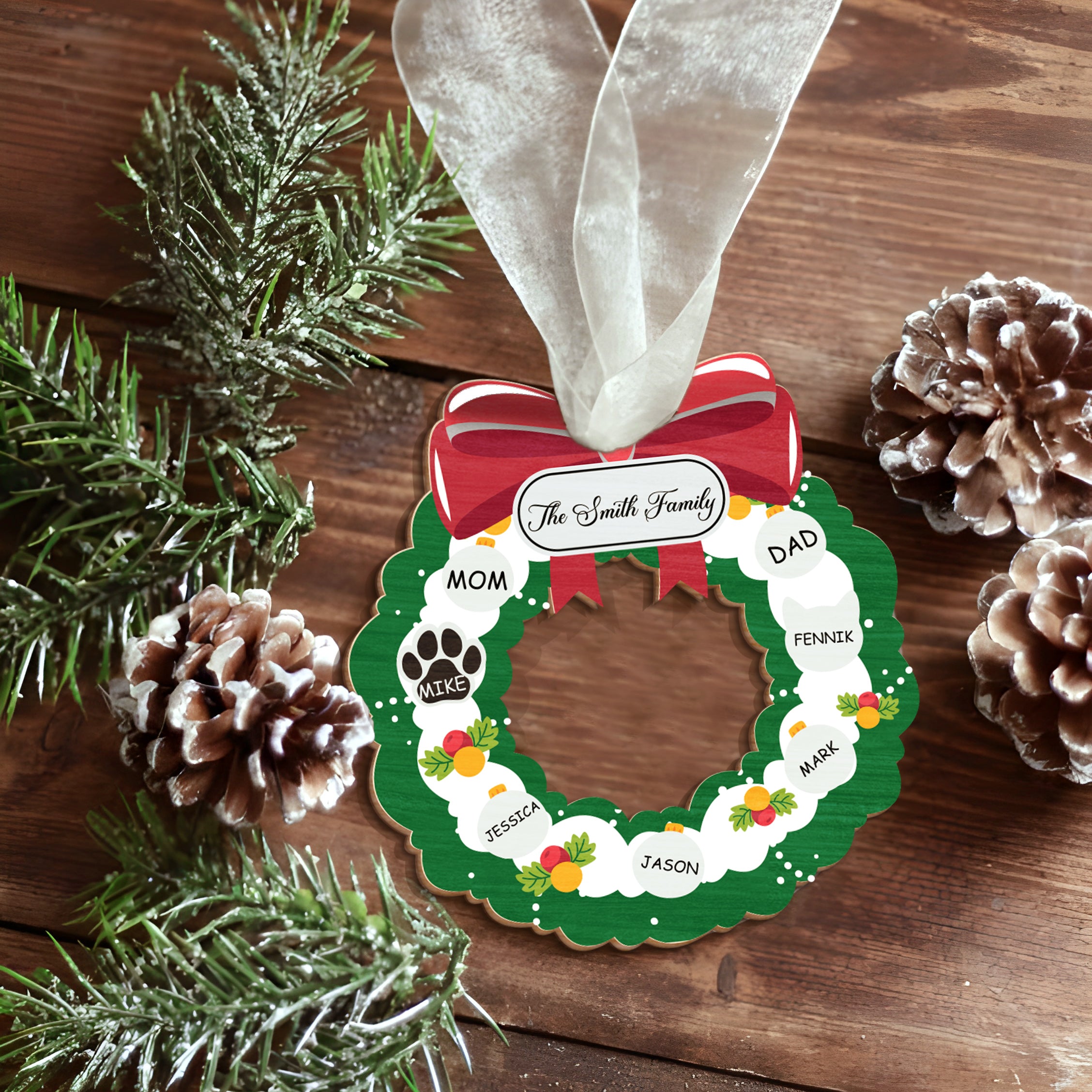 Personalized Wreath Family Christmas Ornaments 2023 Family Tree Wall Decor Lovely Keepsake Hanging on Christmas Tree for Kids Children