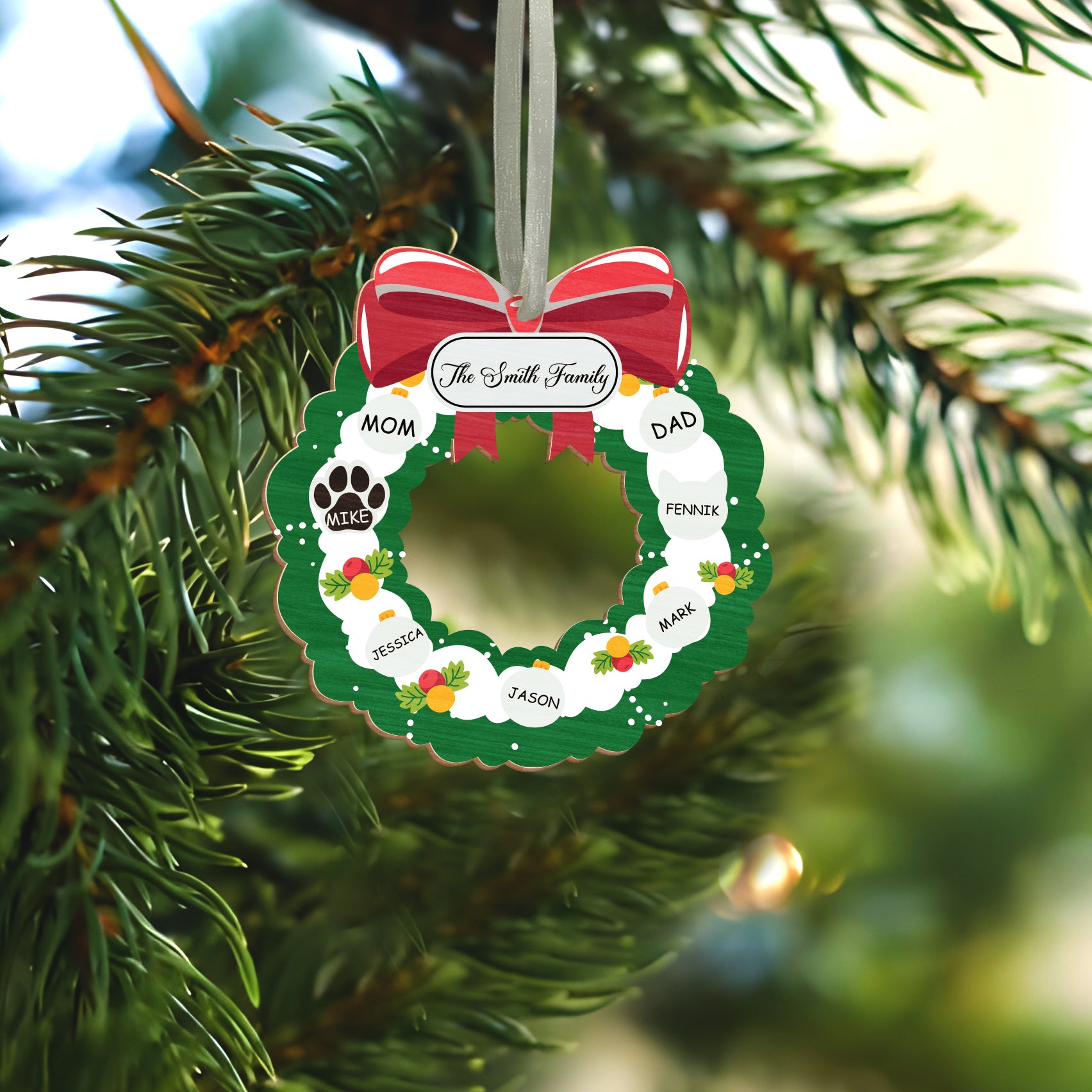 Personalized Wreath Family Christmas Ornaments 2023 Family Tree Wall Decor Lovely Keepsake Hanging on Christmas Tree for Kids Children